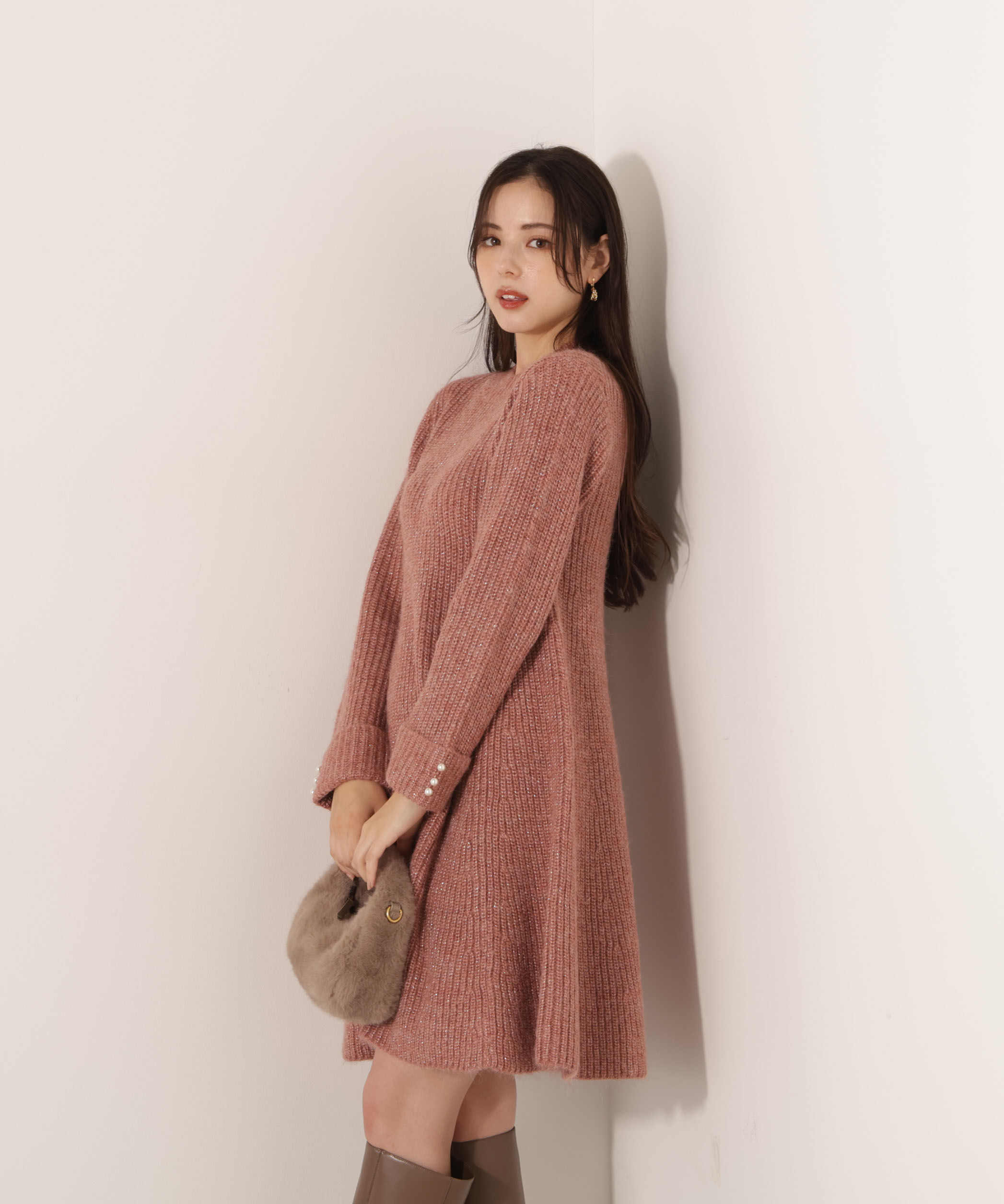 PROPORTION BODY DRESSING「ウールブレンドラメ入りニットミニワンピース　25AW」|ワンピース|