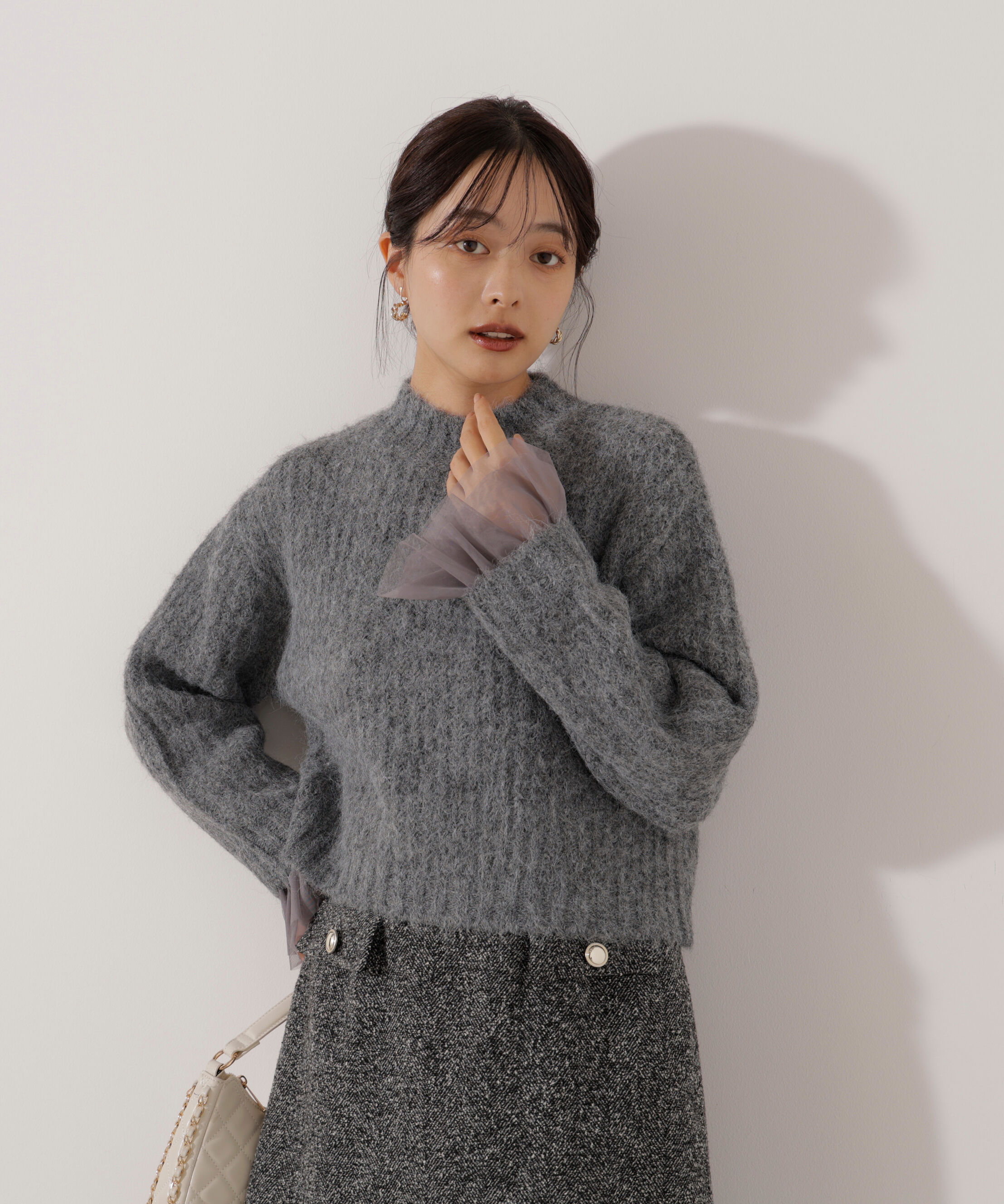 PROPORTION BODY DRESSING「<ウォッシャブル>チュールスリーブボックスニット」|ニット・セーター|グレー