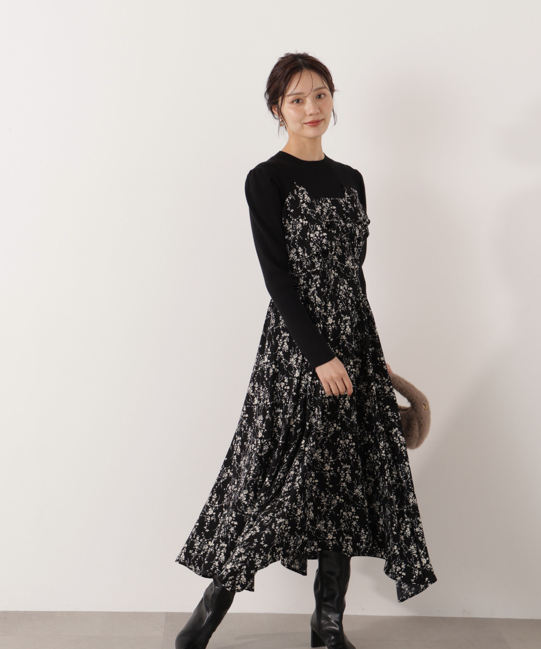 PROPORTION BODY DRESSING「フロントリボン花柄ドッキングワンピース　26SS」|ワンピース|