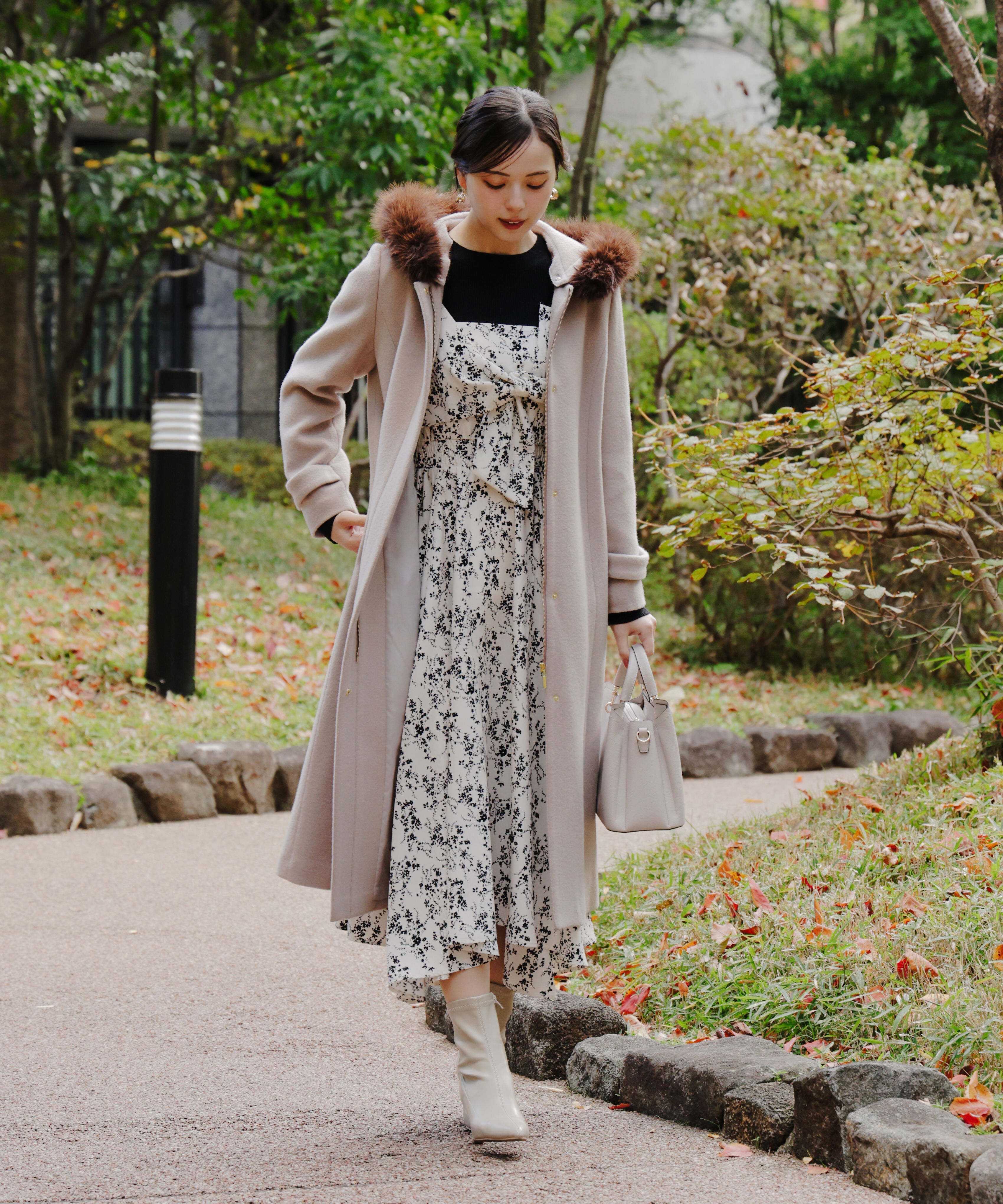 PROPORTION BODY DRESSING「フロントリボン花柄ドッキングワンピース　26SS」|ワンピース|