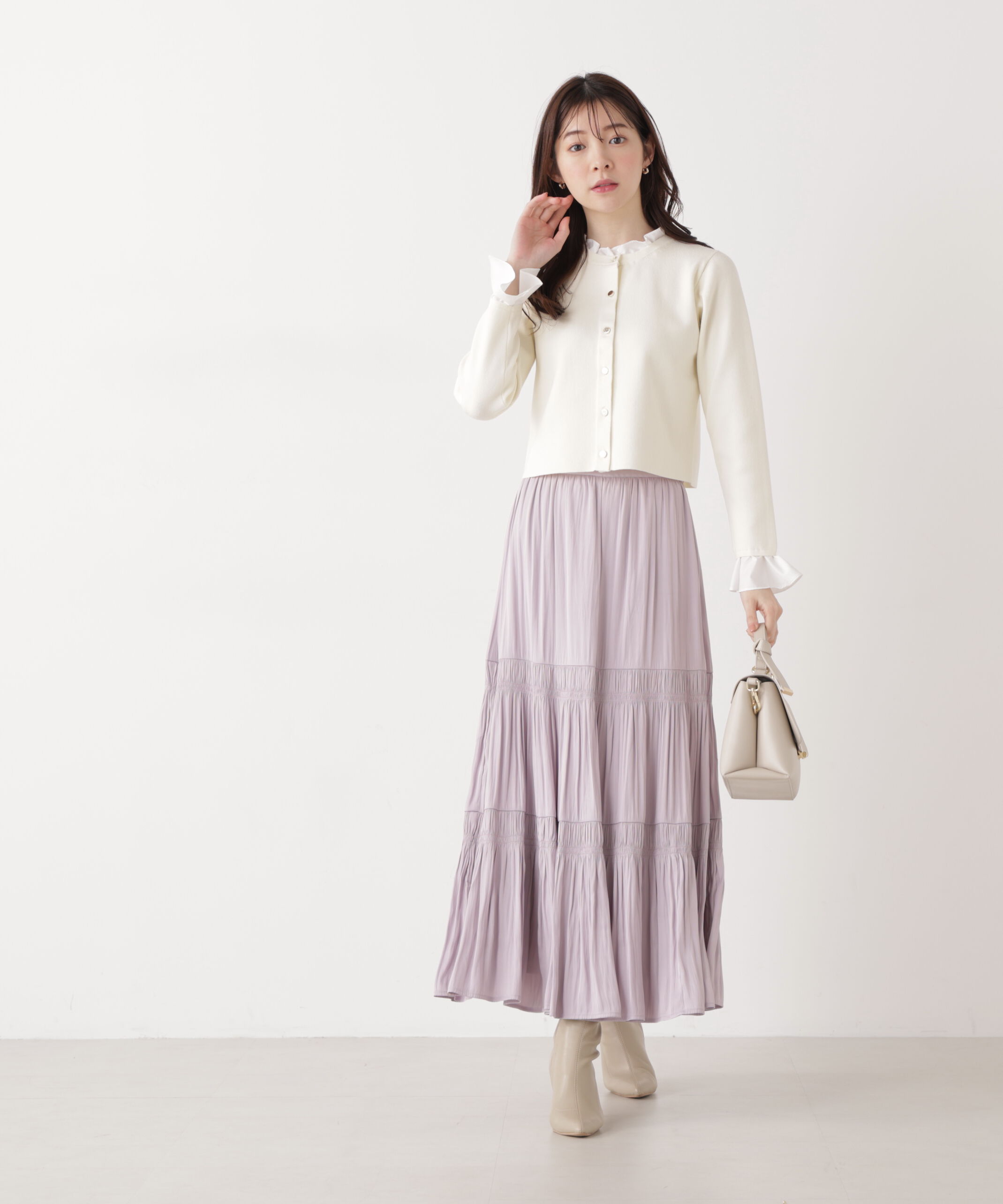 PROPORTION BODY DRESSING「《EDIT COLOGNE》ランダムギャザースカート　26SS」|スカート|ラベンダー