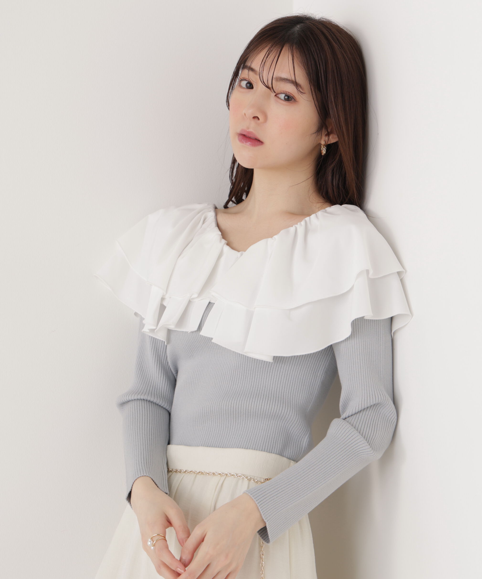 PROPORTION BODY DRESSING「ボリュームラッフルニット　　26SS」|ニット・セーター|ブルー&times;ホワイ