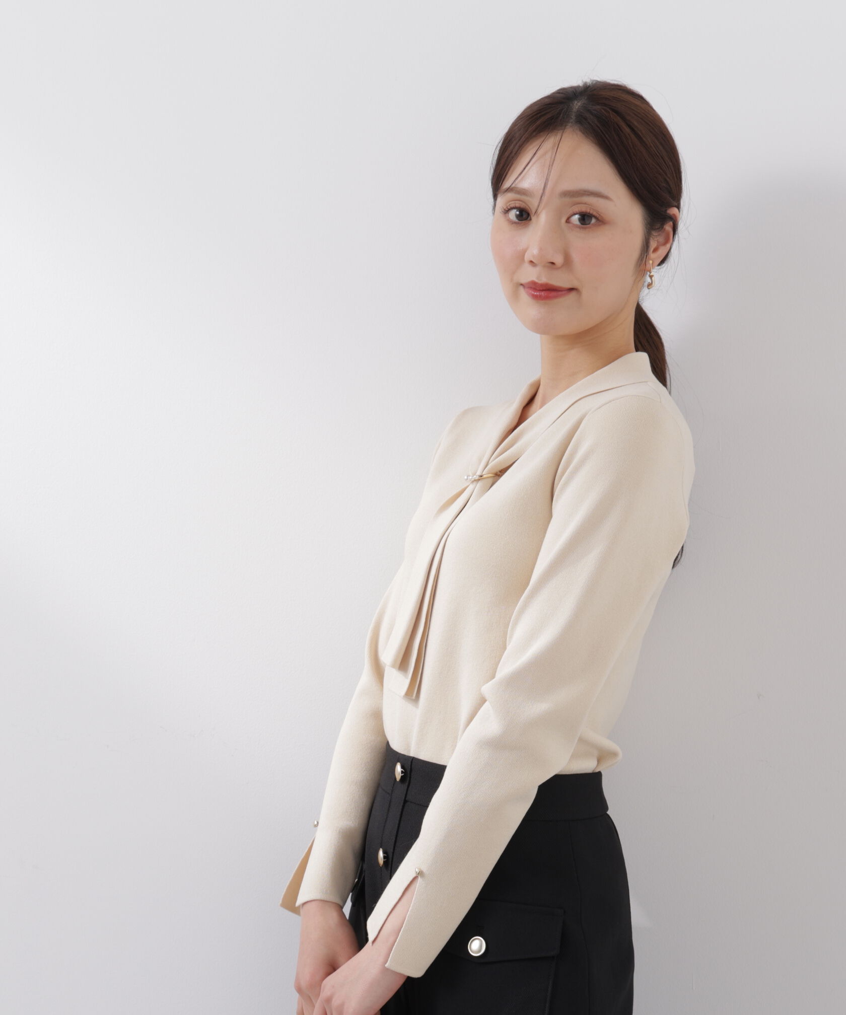 PROPORTION BODY DRESSING「パールリングボウタイニット　　26SS」|ニット・セーター|