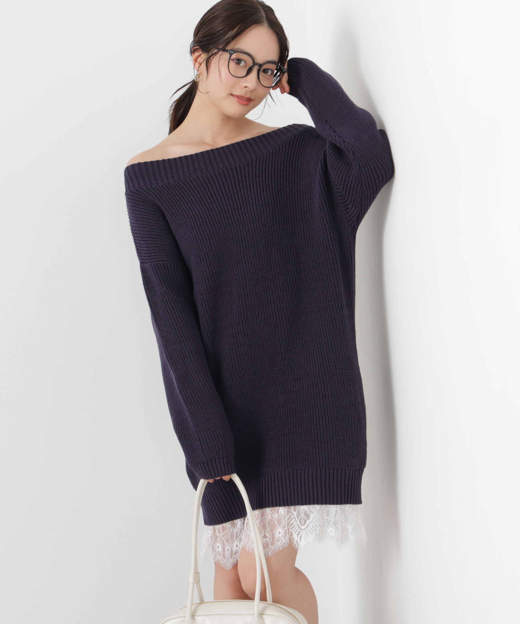 PROPORTION BODY DRESSING「《EDIT COLOGNE》スプリングレースレイヤード風ニットワンピース　26SS」|ワンピース|