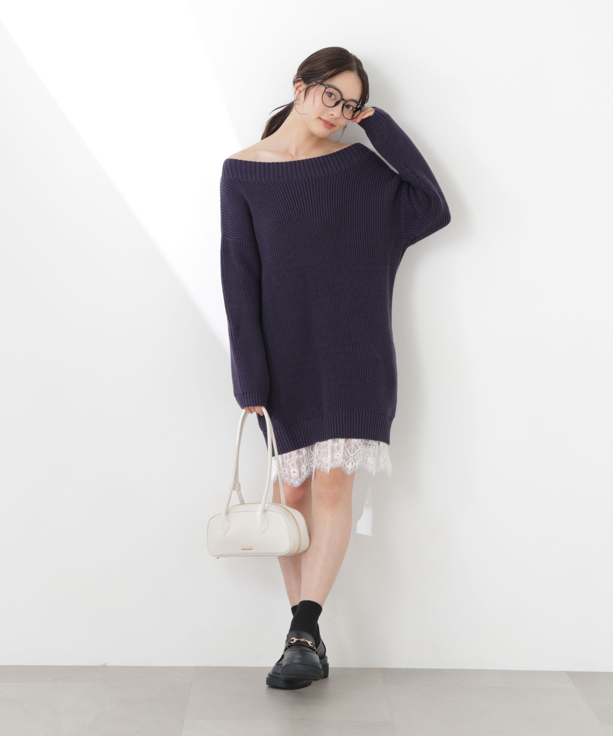 PROPORTION BODY DRESSING「《EDIT COLOGNE》スプリングレースレイヤード風ニットワンピース　26SS」|ワンピース|