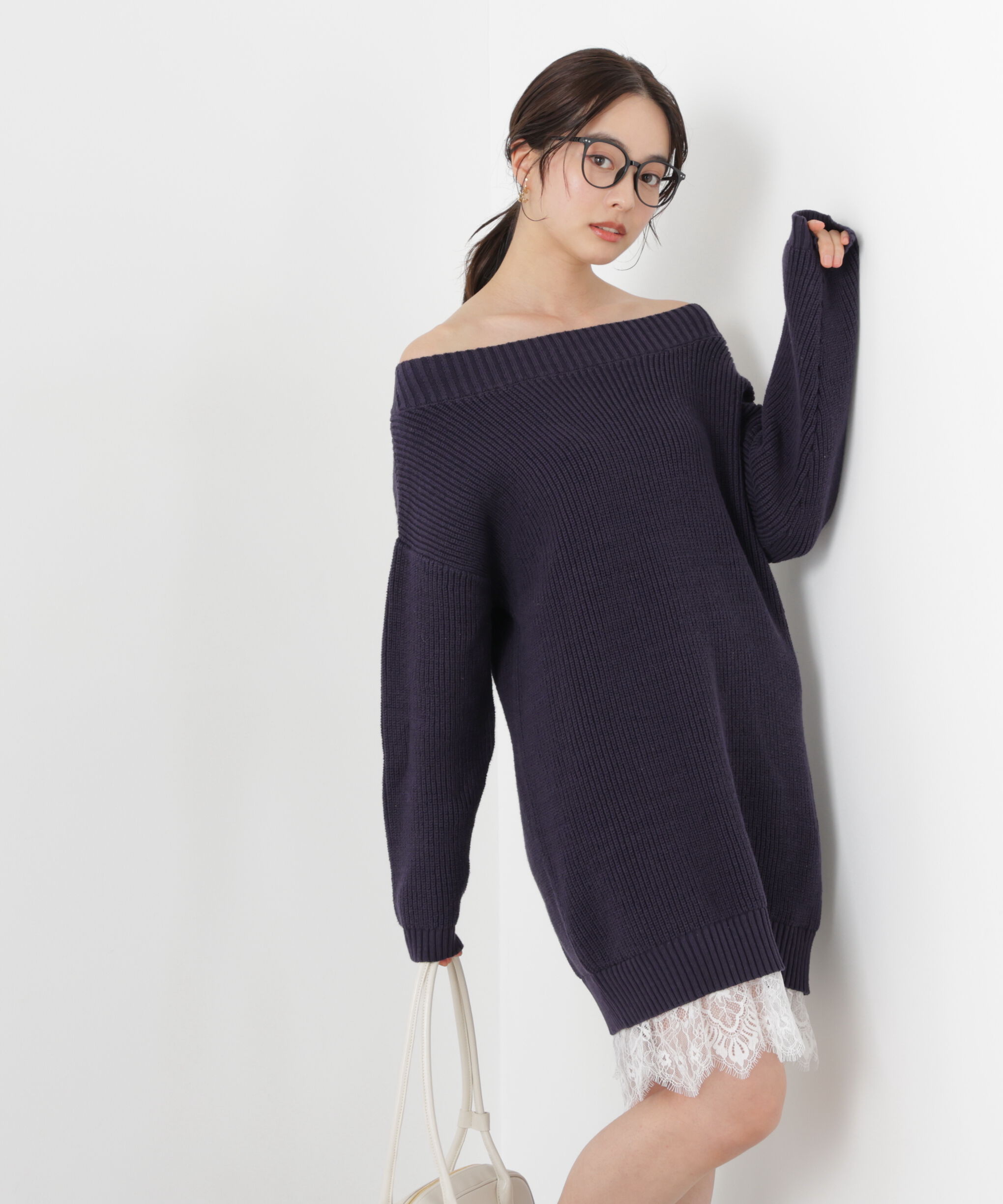 PROPORTION BODY DRESSING「《EDIT COLOGNE》スプリングレースレイヤード風ニットワンピース　26SS」|ワンピース|