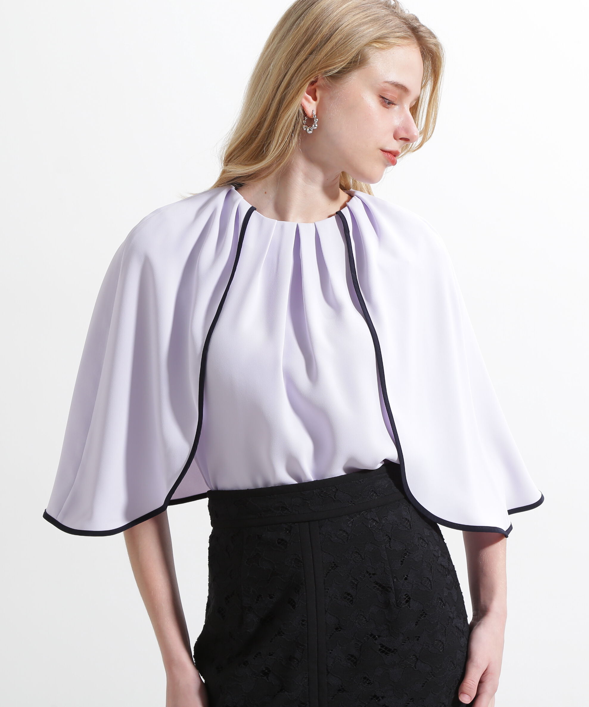  「◆バイカラーケープブラウス」|シャツ・ブラウス|