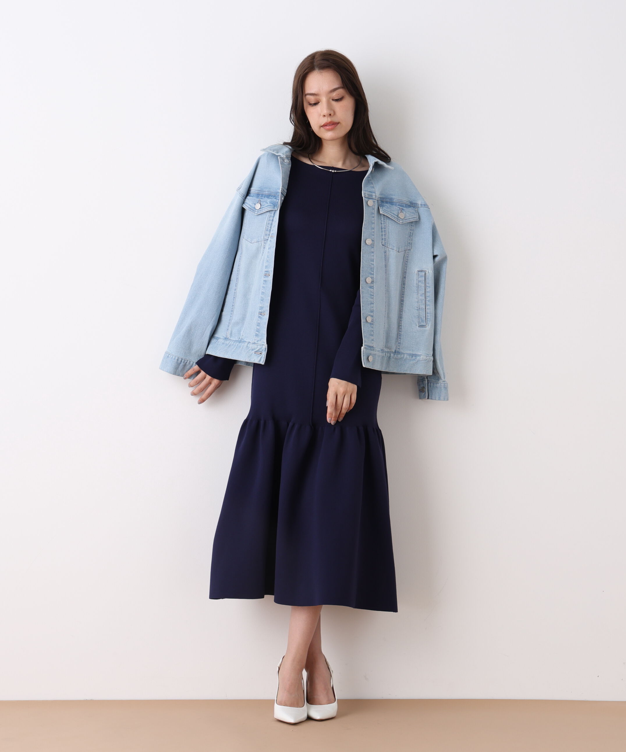  「ルーズカラーデニムジャケット」|ブルゾン・スタジャン|