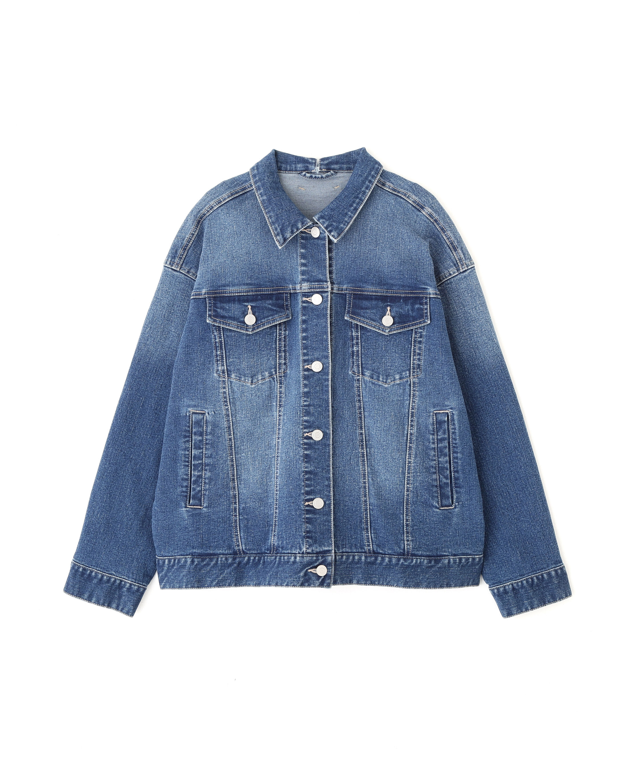  「ルーズカラーデニムジャケット」|ブルゾン・スタジャン|