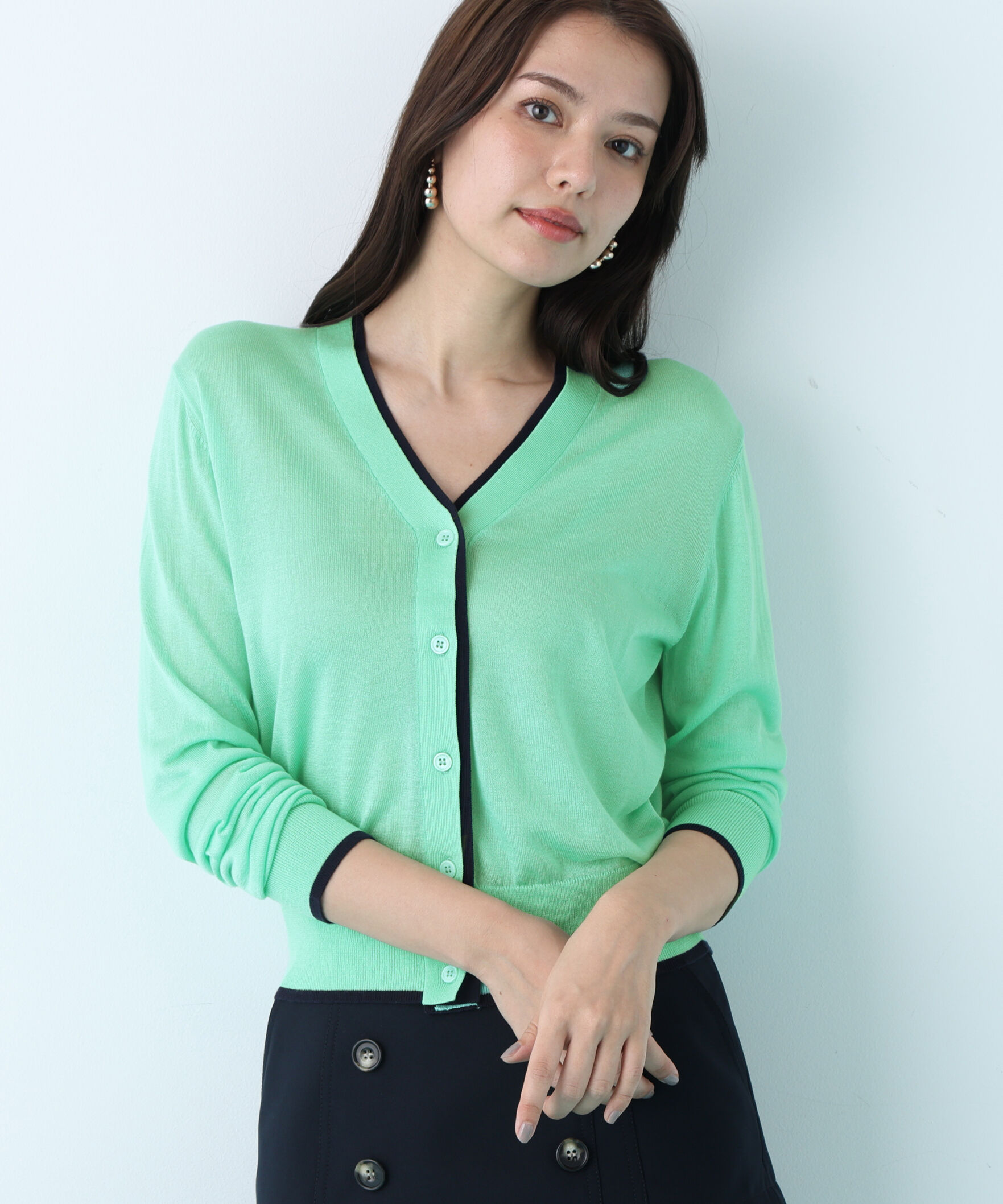  「Ｖネックパレットニットカーディガン」|その他|ライトグリー