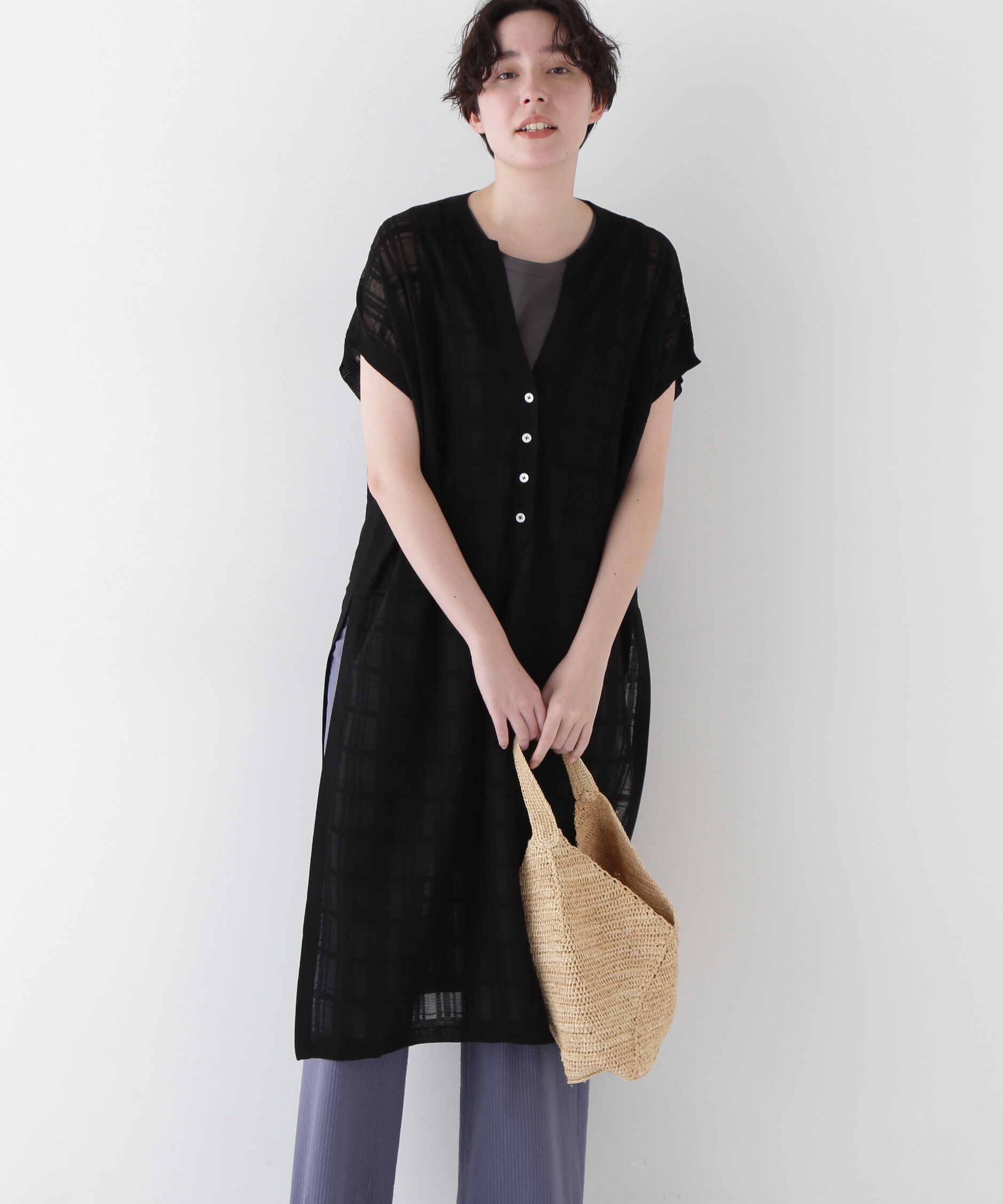  「◆【ウォッシャブル】【WEB・一部店舗限定】シアーチェックニットワンピース」|ワンピース|