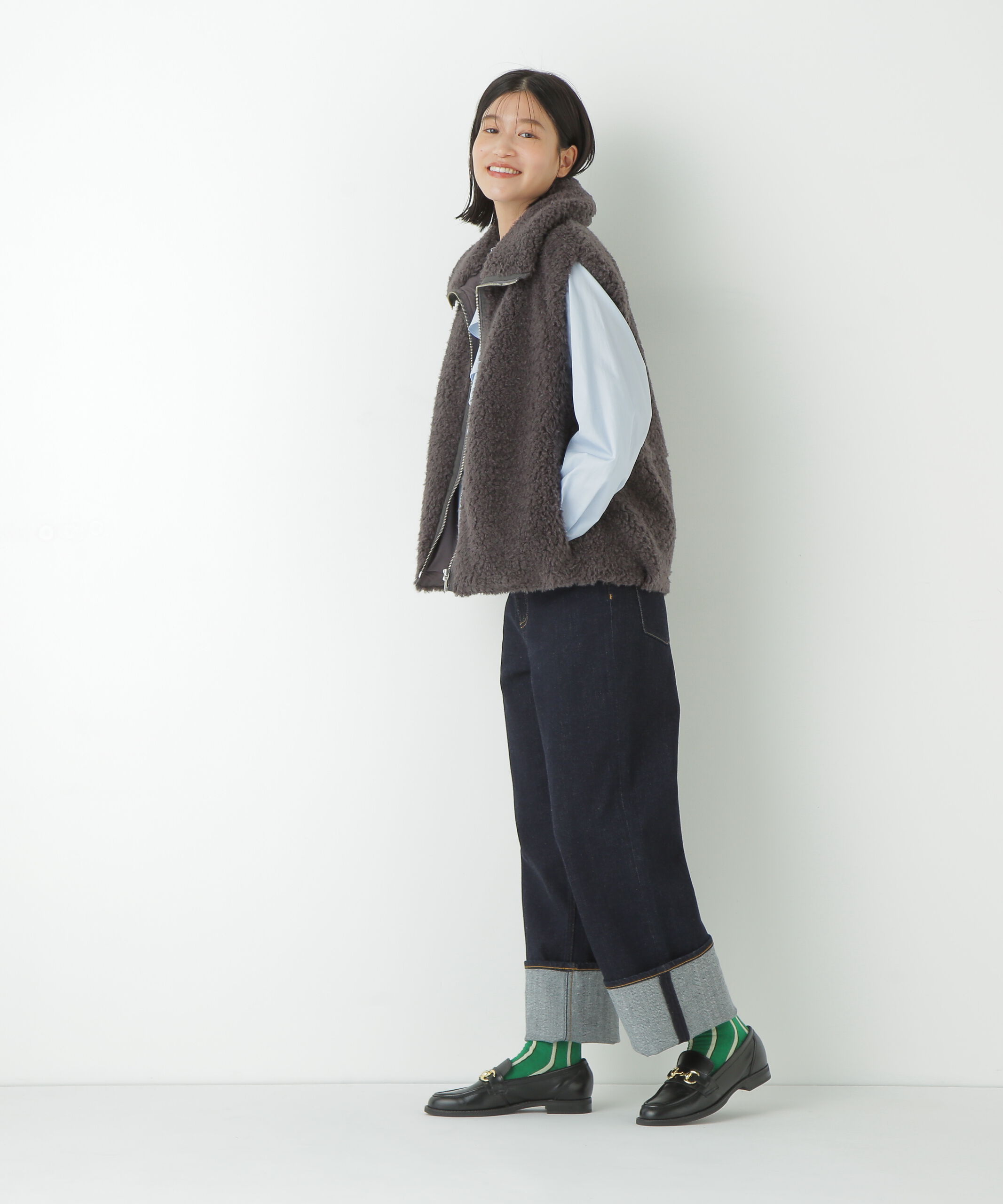  「◆フェイクボアコクーンジレ」|ブルゾン・スタジャン|