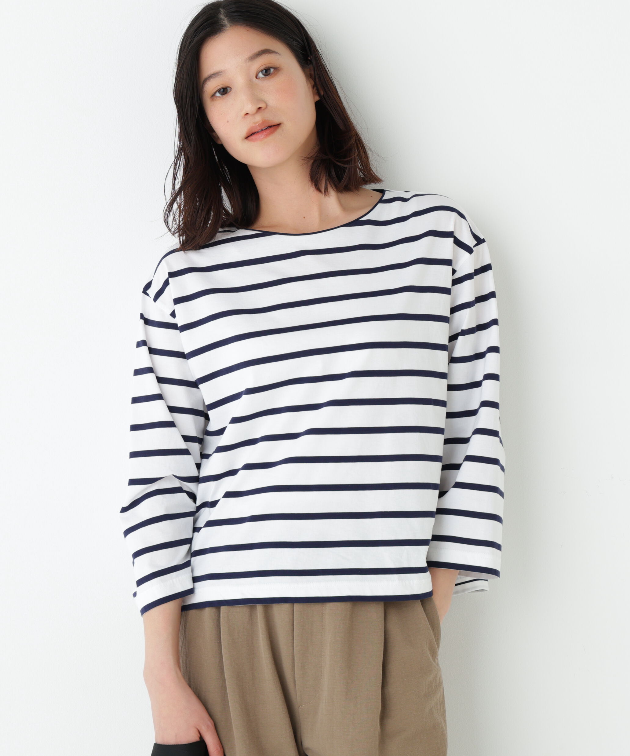  「◆ハイゲージボーダーカットソー」|Tシャツ・カットソー|ネイビーxホワ3