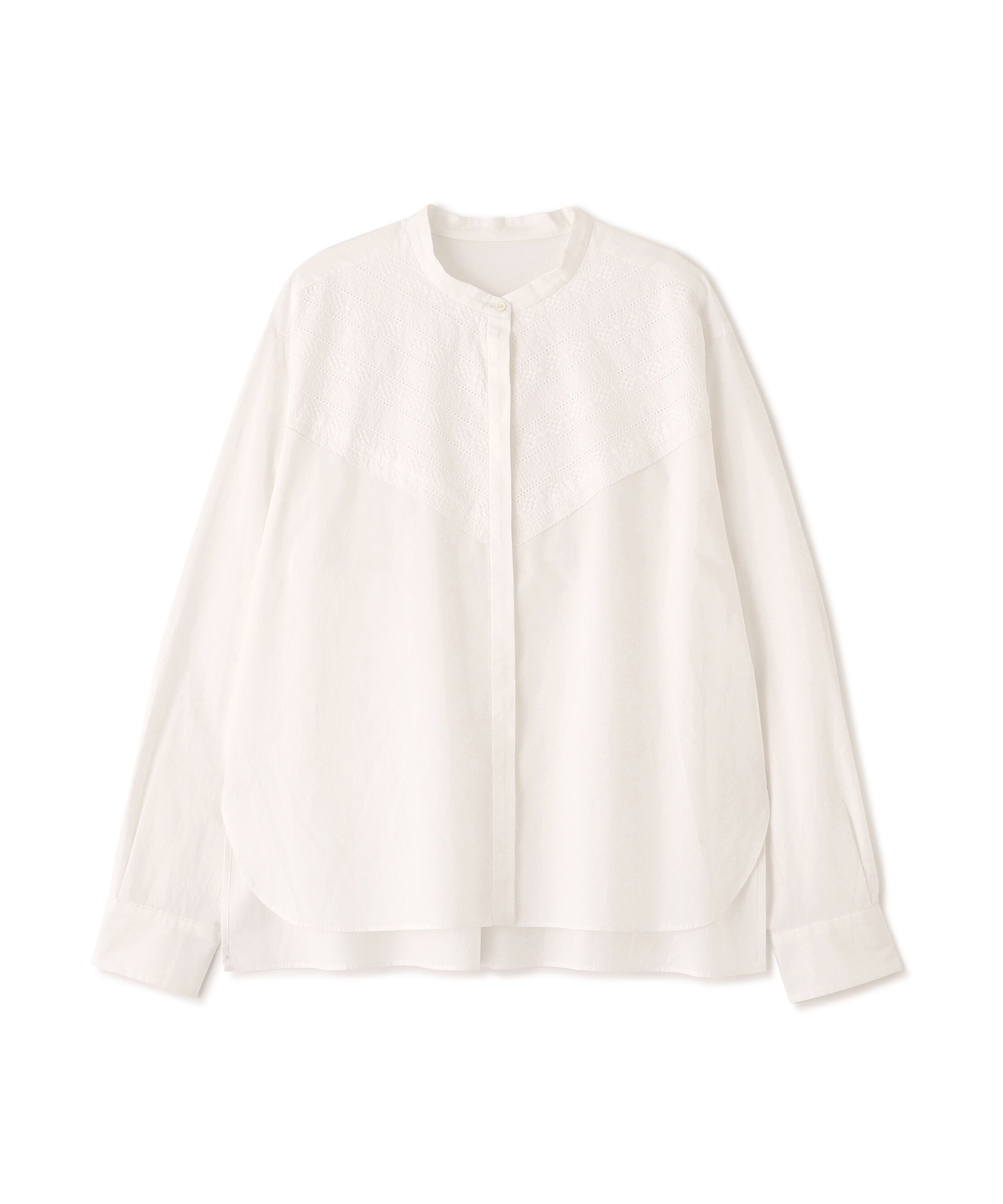  「◆レースドッキングバンドカラーブラウス」|シャツ・ブラウス|