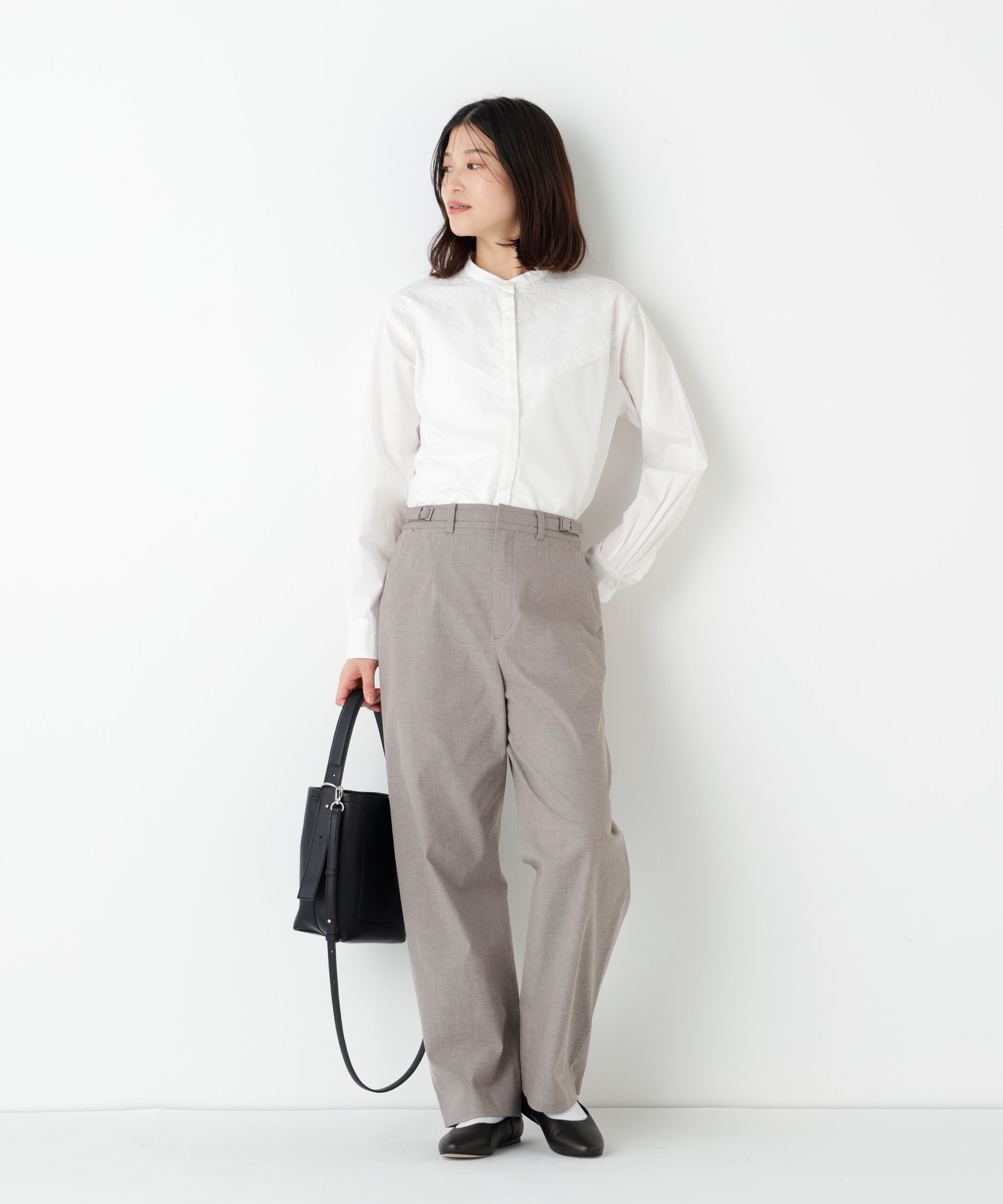  「◆レースドッキングバンドカラーブラウス」|シャツ・ブラウス|