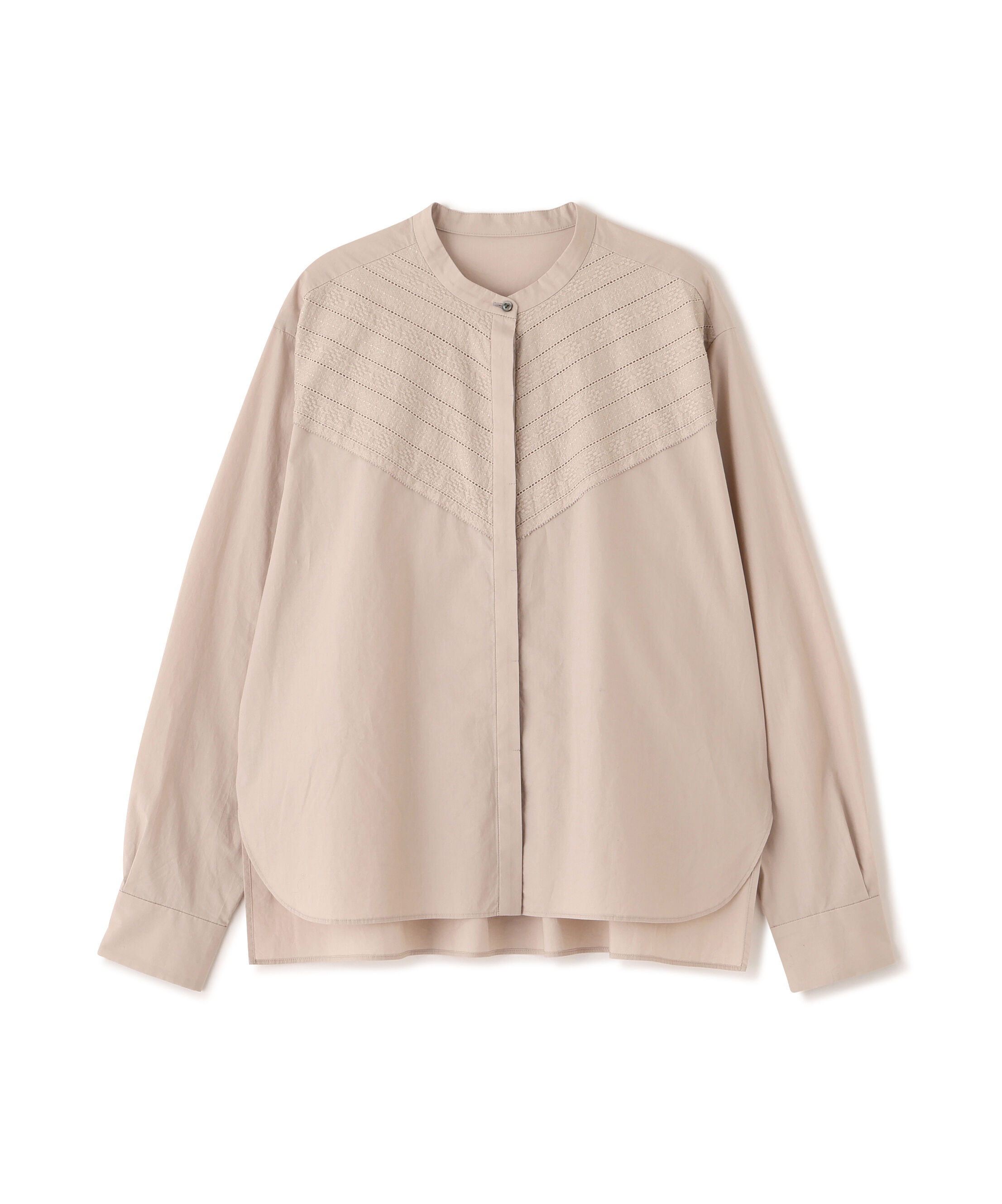  「◆レースドッキングバンドカラーブラウス」|シャツ・ブラウス|