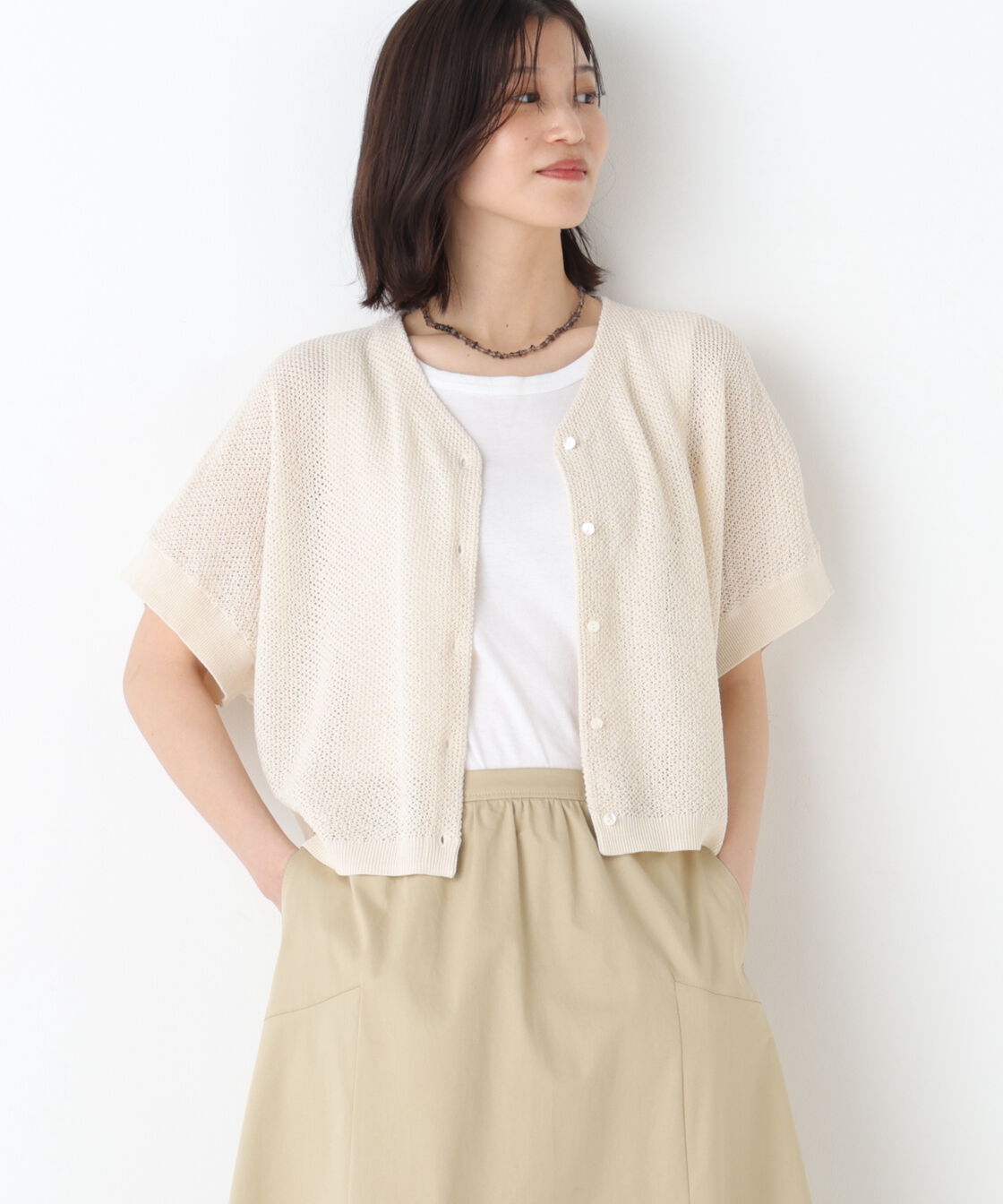  「◆メッシュ柄ニットジレ」|ニット・セーター|エクリュ1