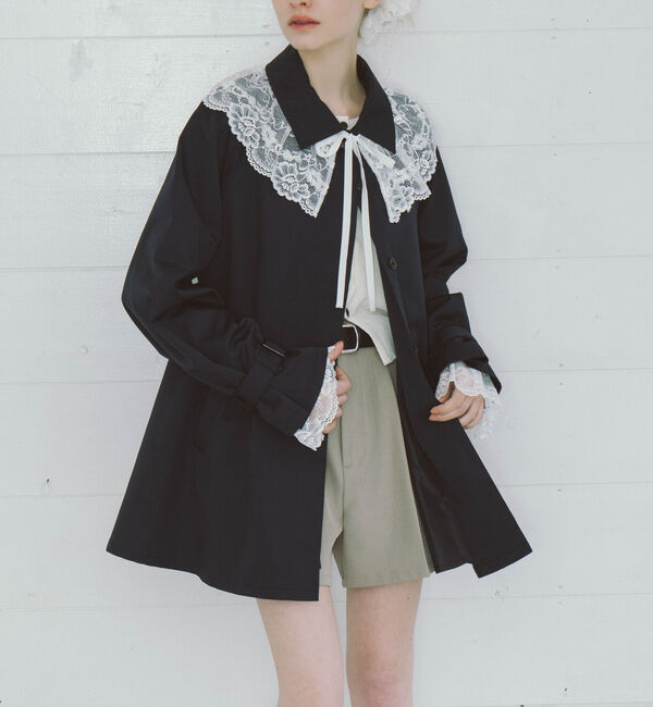 archives「レースカラー付ミドルトレンチコート」|トレンチコート|NAVY