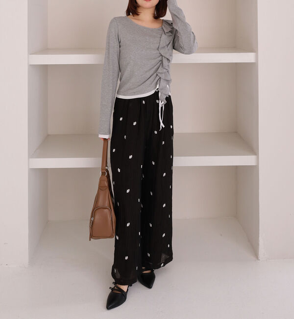 archives「花柄刺繍イージーワイドパンツ」|チノ|