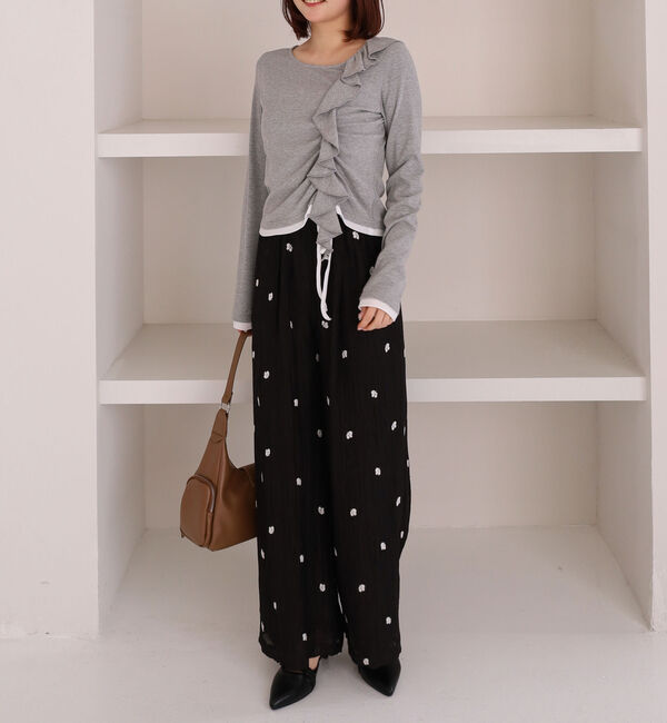 archives「花柄刺繍イージーワイドパンツ」|チノ|