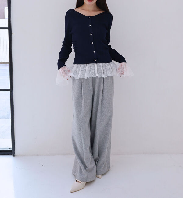 archives「レースドッキングギャザーニットカーディガン」|カーディガン|