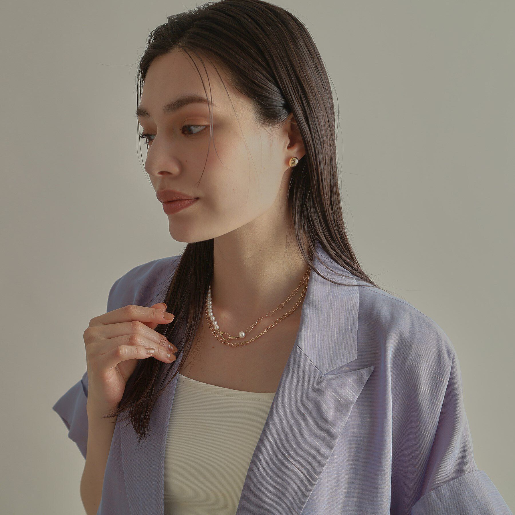 COCOSHNIK「K10パール PCチェーンセパレート ネックレス大」|ネックレス|