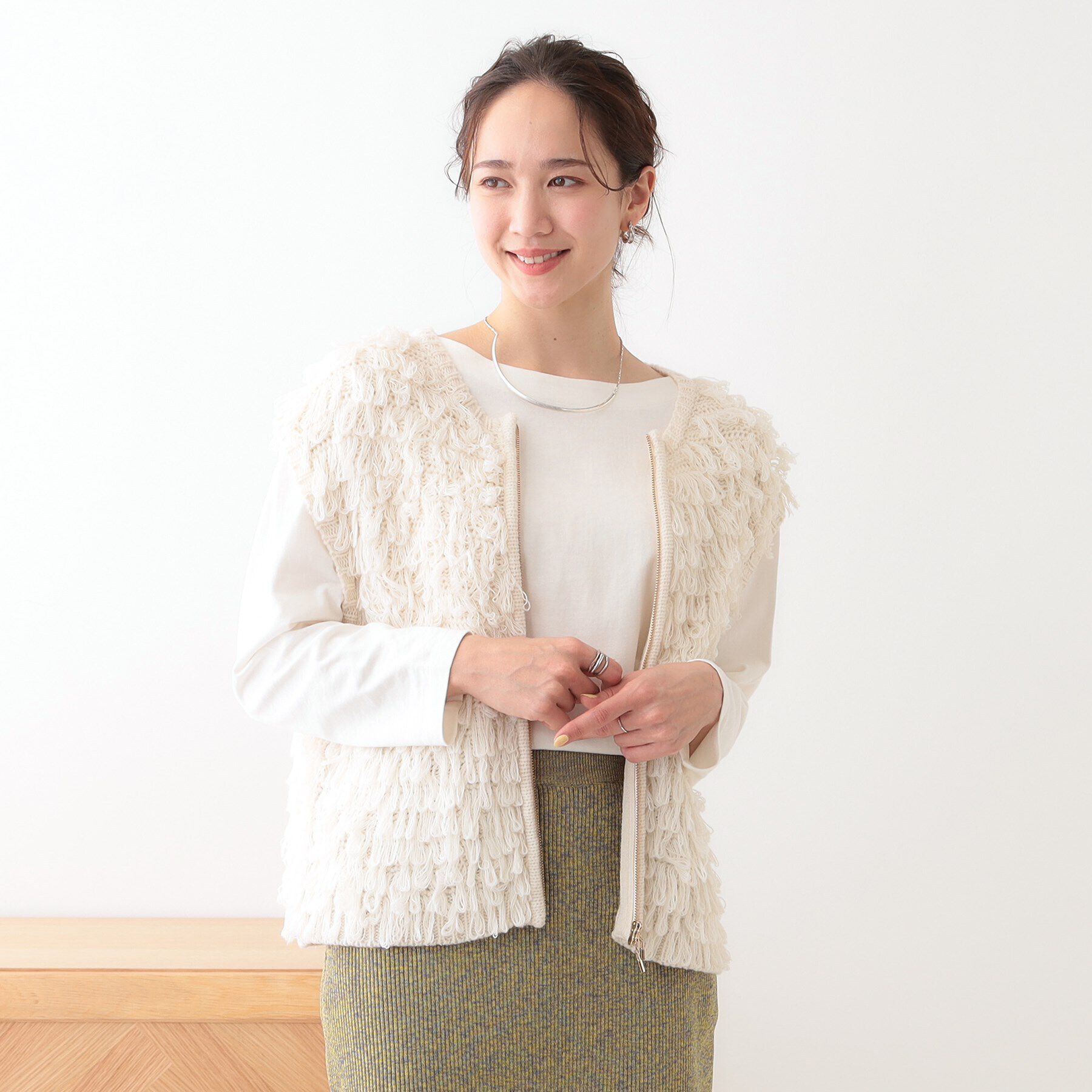 SHOO･LA･RUE「ループヤーンがアクセント ニットZIPベスト」|ベスト・ジレ|