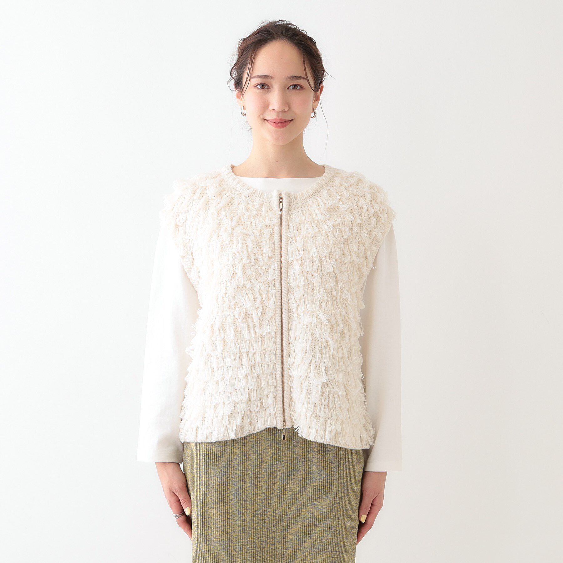 SHOO･LA･RUE「ループヤーンがアクセント ニットZIPベスト」|ベスト・ジレ|