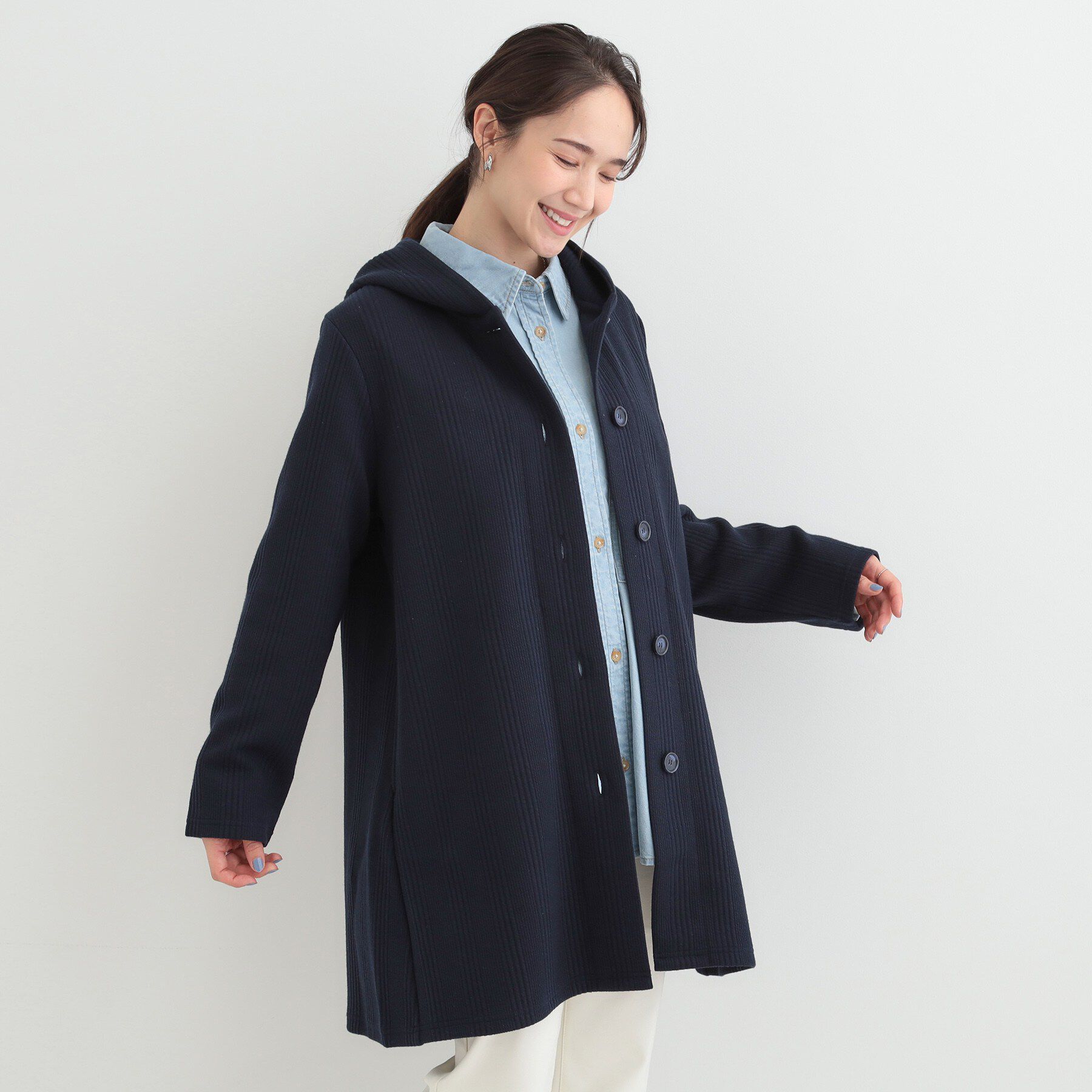 SHOO･LA･RUE「【S-LL】体型をカバーしながらスマートに魅せる。ストライプジャカード コーディガン」|その他|