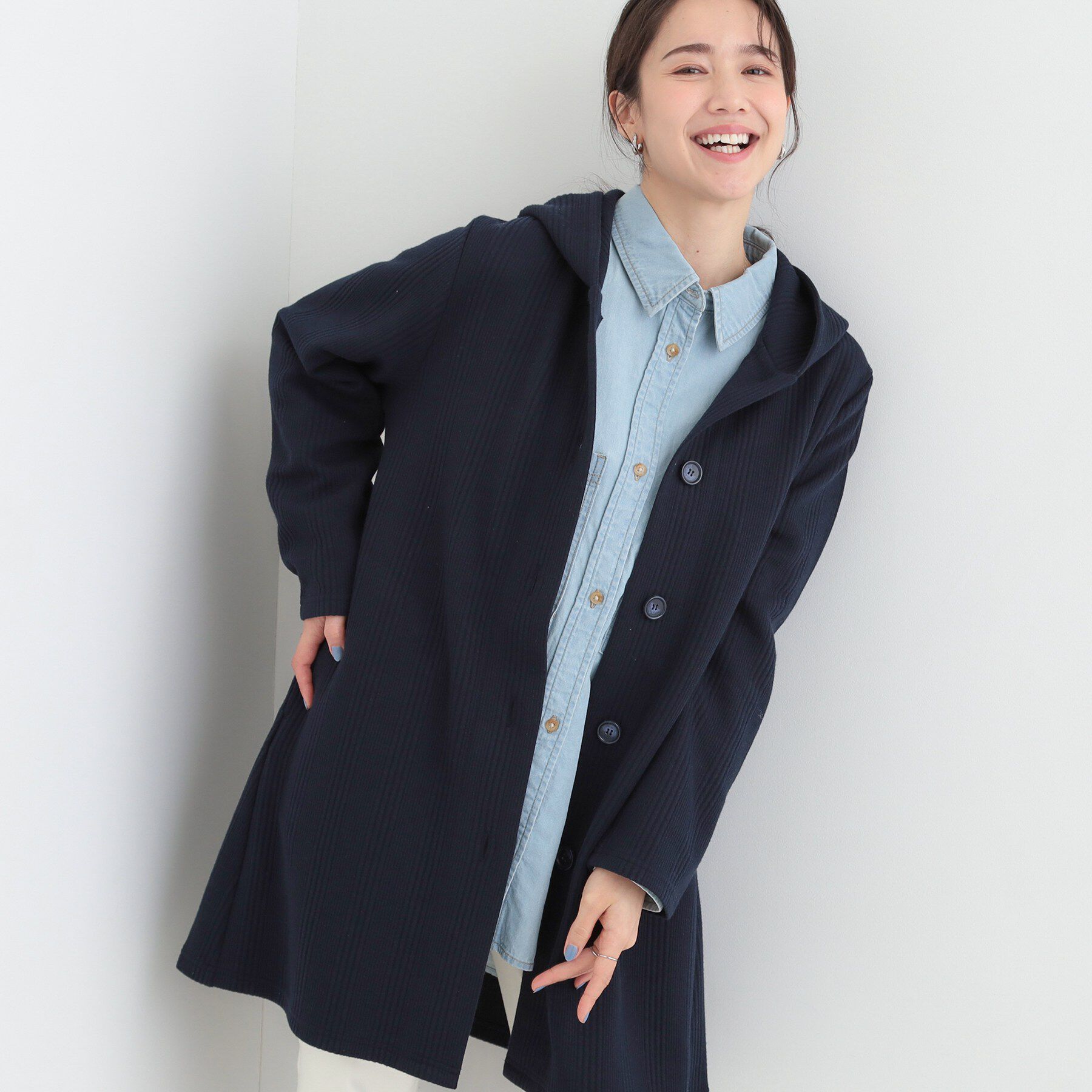 SHOO･LA･RUE「【S-LL】体型をカバーしながらスマートに魅せる。ストライプジャカード コーディガン」|その他|ネイビー(094)