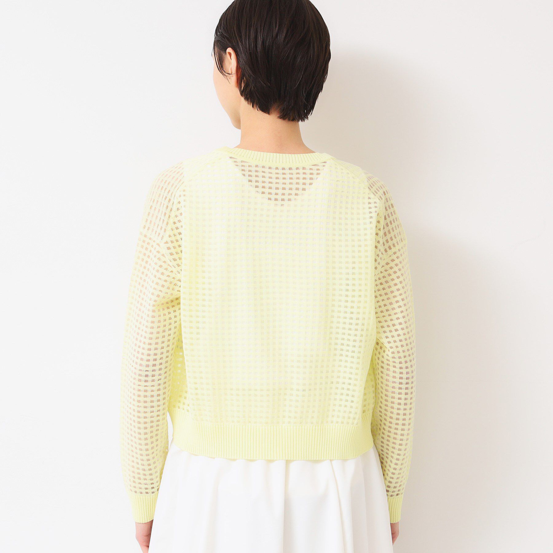 Dessin「【洗える】チェック柄シアークルーネックカーディガン」|カーディガン|