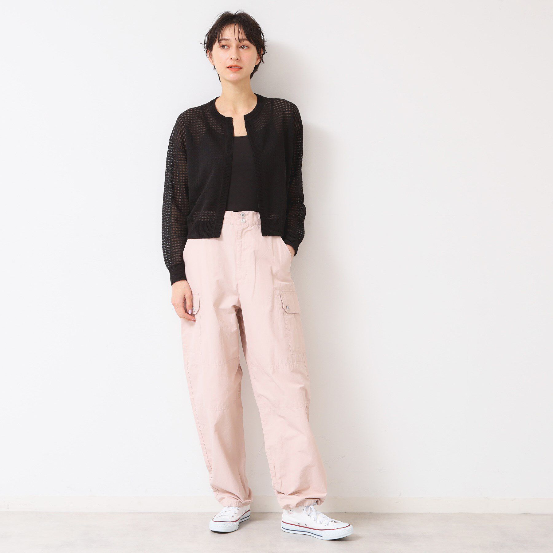 Dessin「【洗える】チェック柄シアークルーネックカーディガン」|カーディガン|