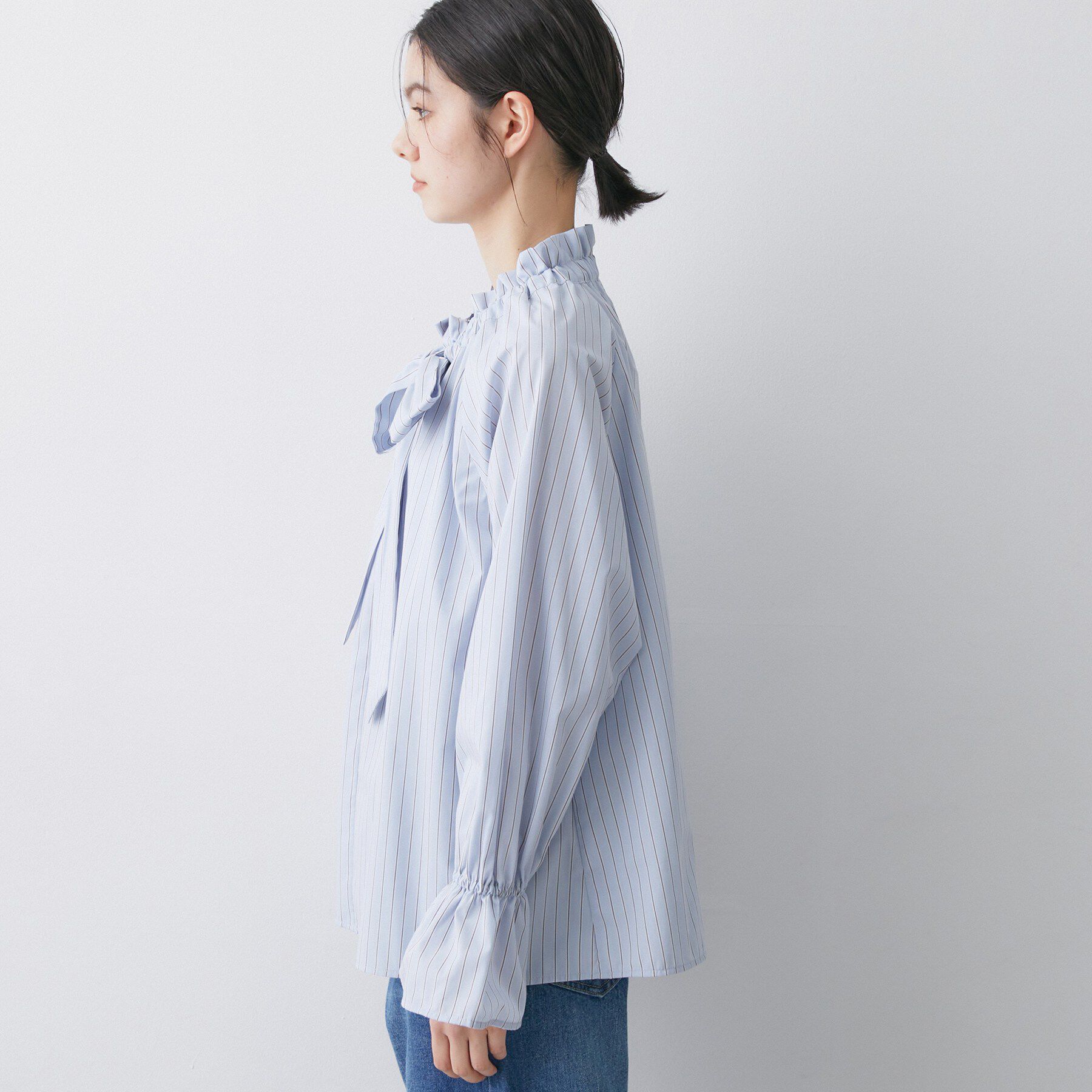 Dessin「【洗える】フリルボウタイストライプブラウス」|シャツ・ブラウス|