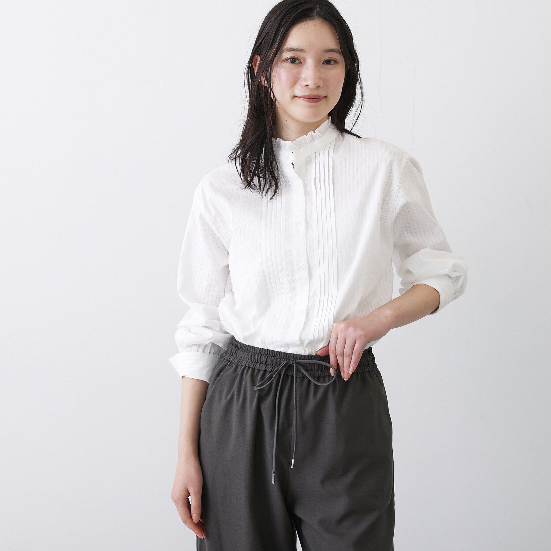 Dessin「【洗える】フリルネックタックブラウス」|シャツ・ブラウス|