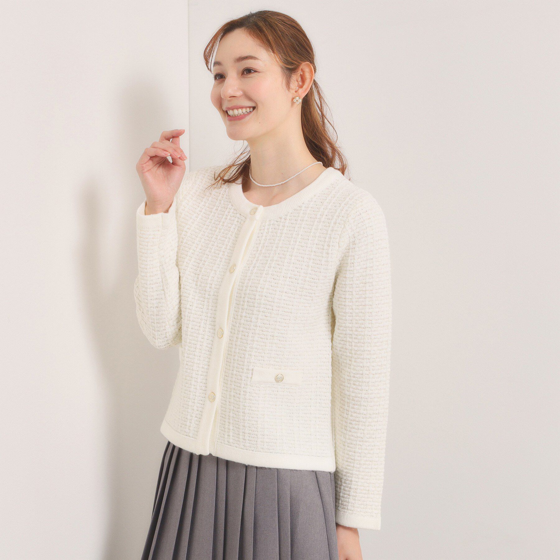 ITS&rsquo;DEMO「【入卒/手洗い可】ラメツイードニットジャケット」|ノーカラージャケット|