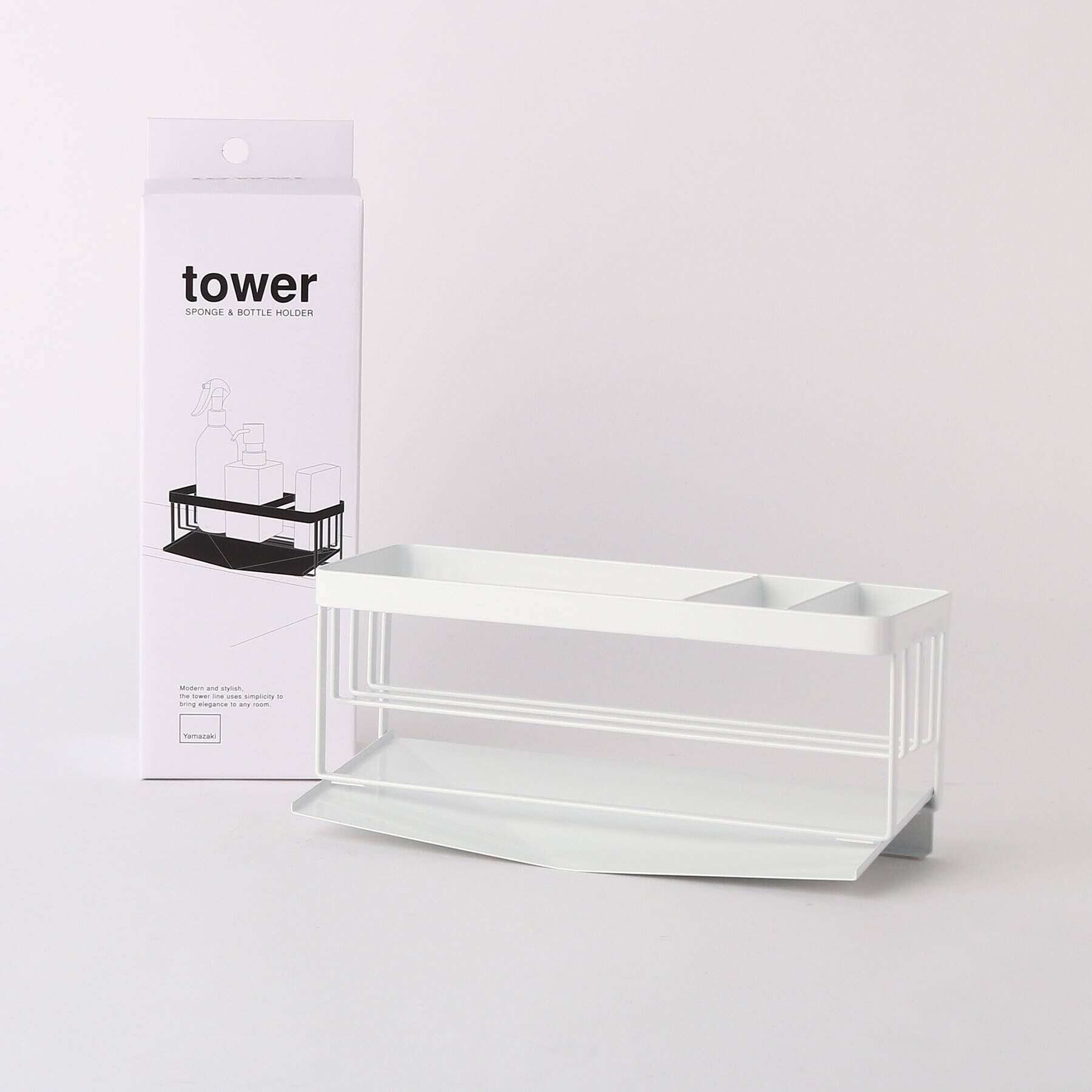 212 KITCHEN STORE「水が流れるスポンジ&ボトルホルダー WH 山崎実業 ＜tower タワー＞」|その他|ホワイト(879)
