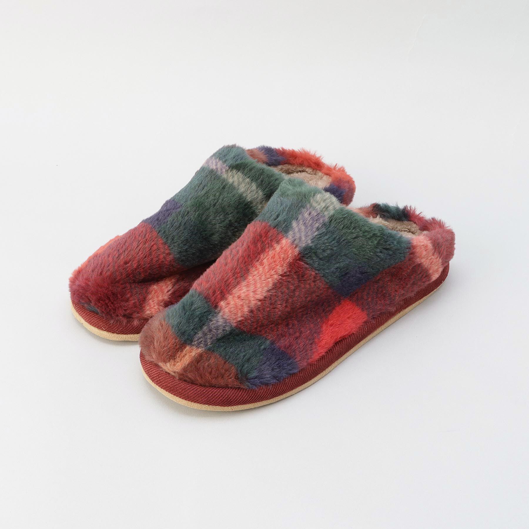 212 KITCHEN STORE「チェックファー スリッパ レッド」|クッション・クッションカバー|