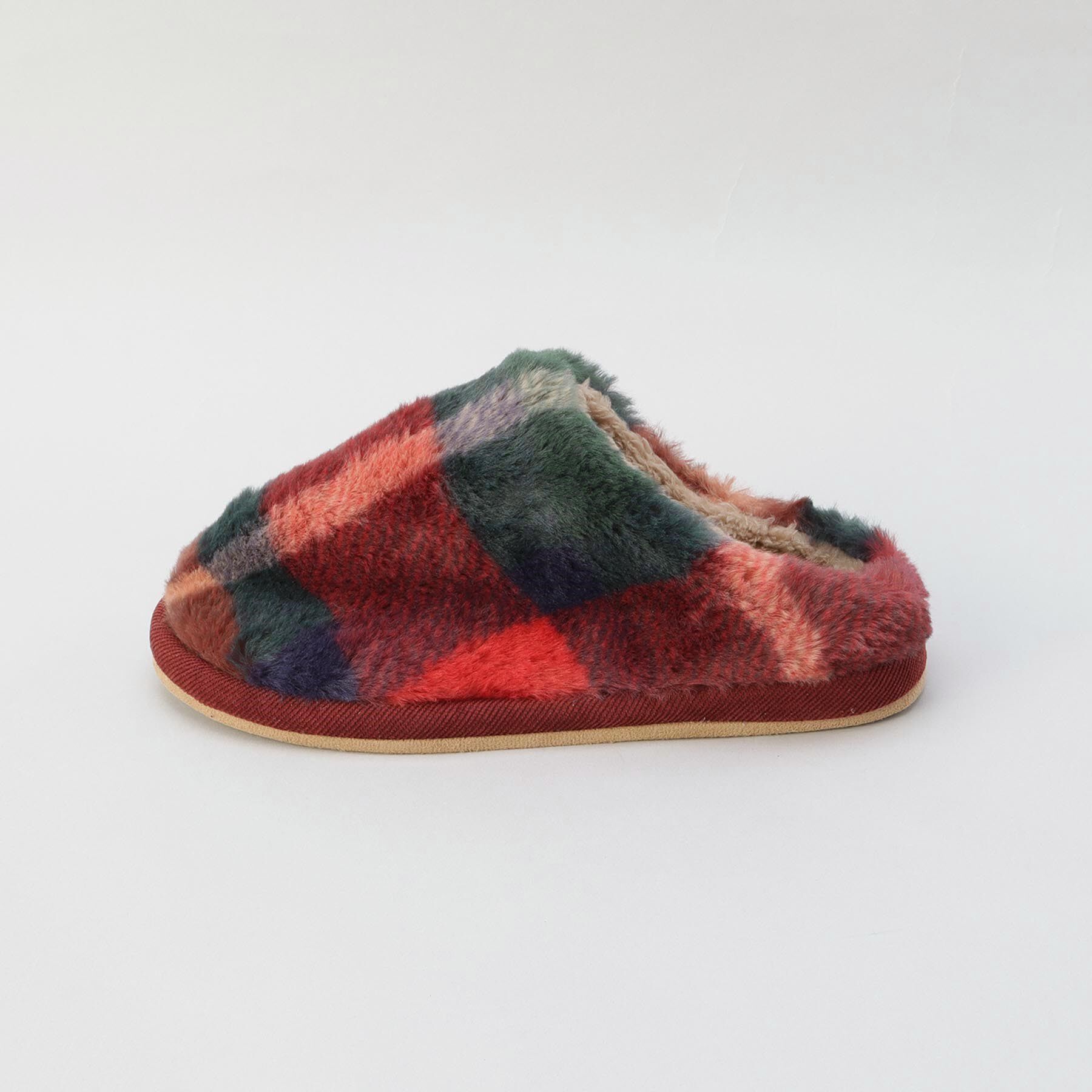 212 KITCHEN STORE「チェックファー スリッパ レッド」|クッション・クッションカバー|