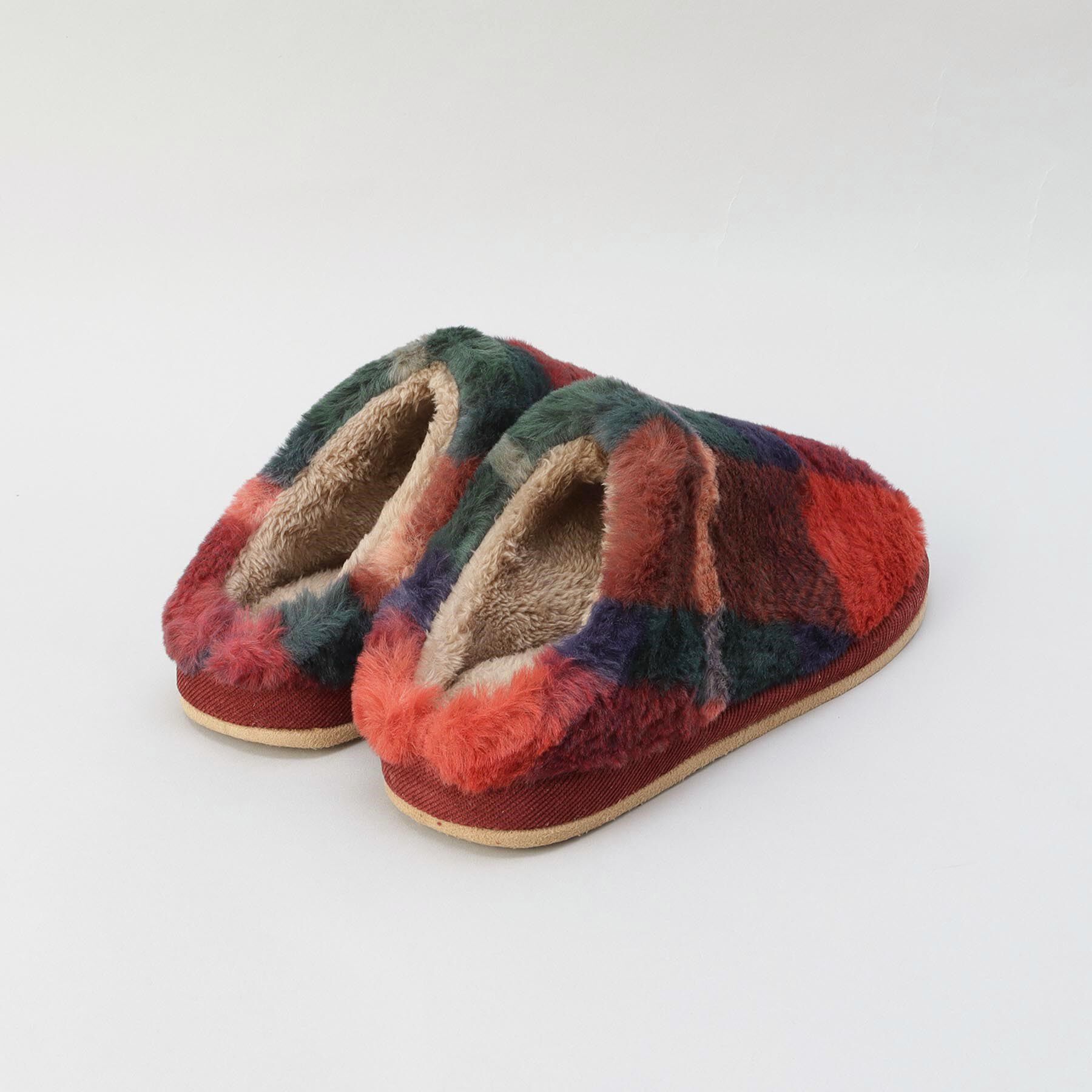 212 KITCHEN STORE「チェックファー スリッパ レッド」|クッション・クッションカバー|