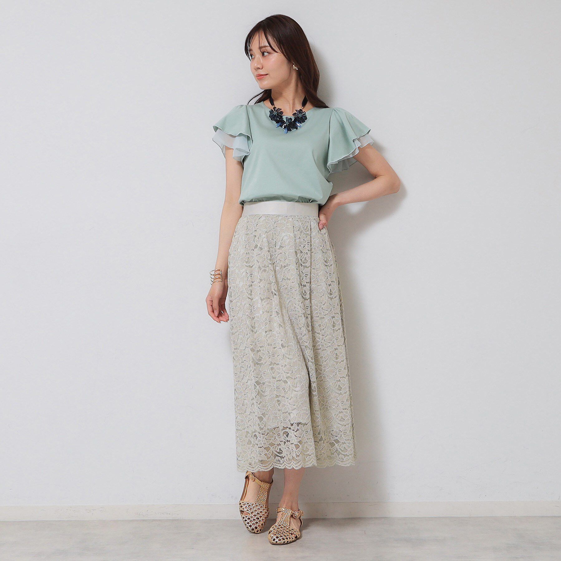 SunaUna「【裾スカラップ／後ろウエストゴム】レーススカート」|スカート|