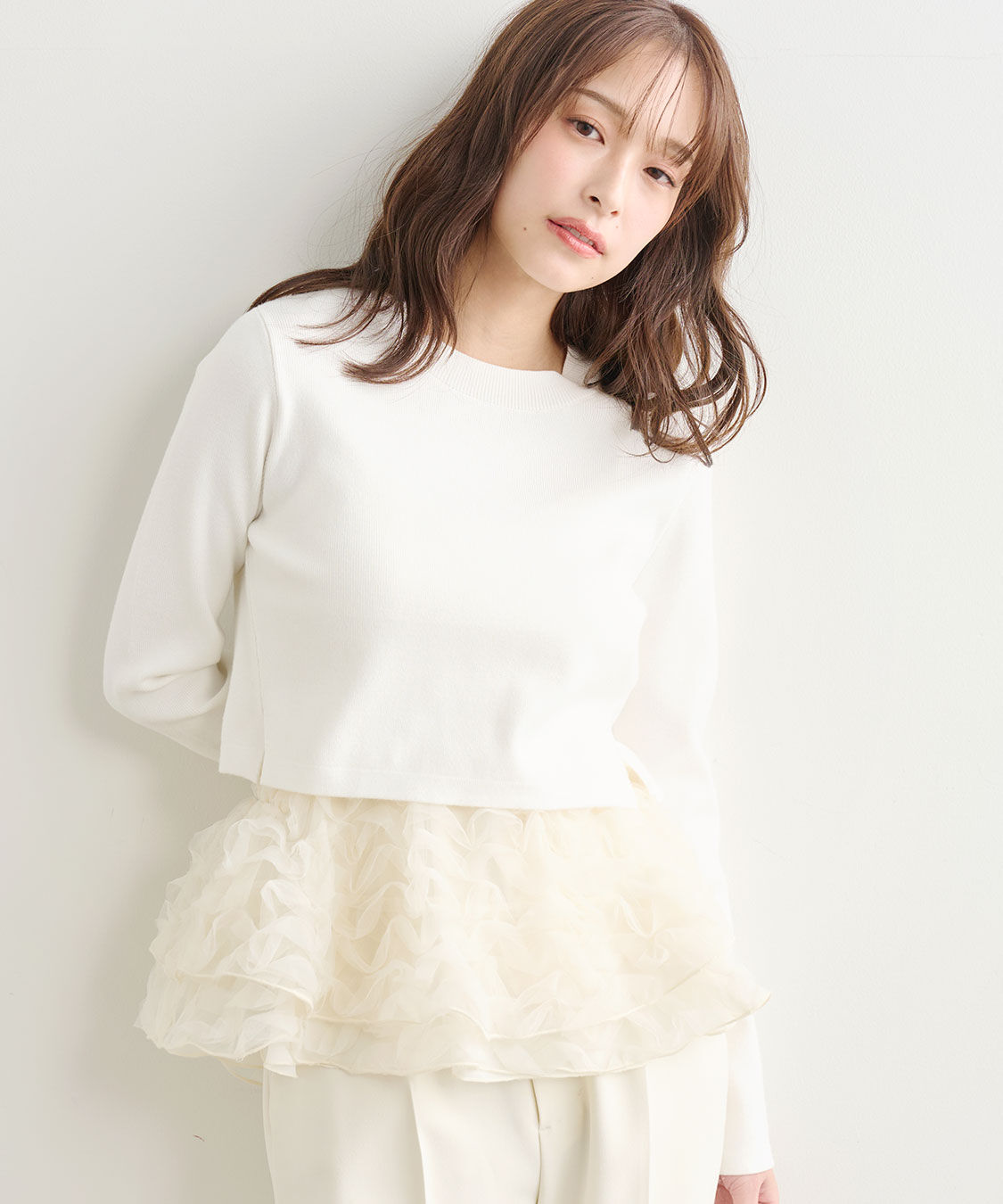 COCO DEAL「フリルペプラムブラウス&times;ニット」|シャツ・ブラウス|オフ