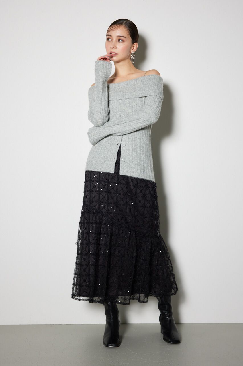 rienda「スパンコールチュールセミマーメイドスカート」|スカート|BLK