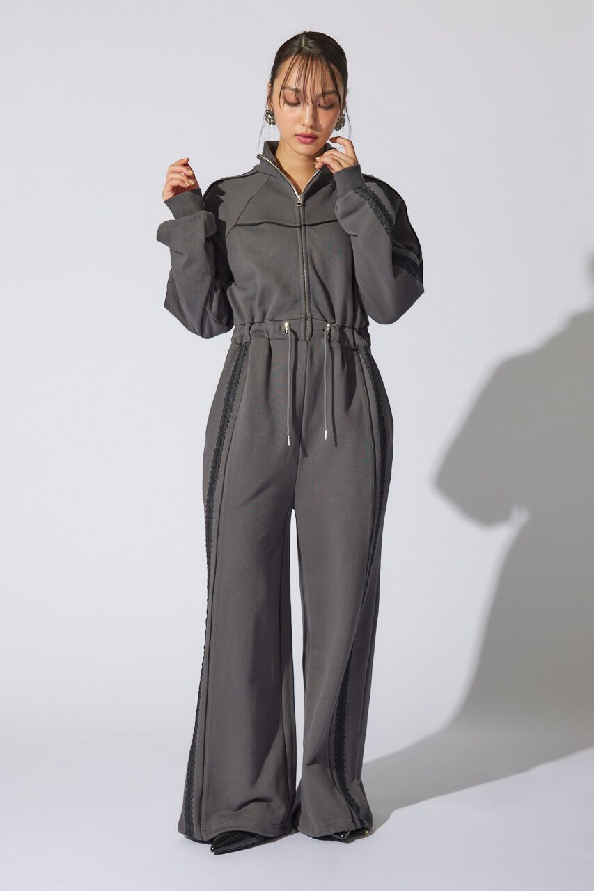 rienda「フロントZIPサイドラインロンパース」|ワンピース|