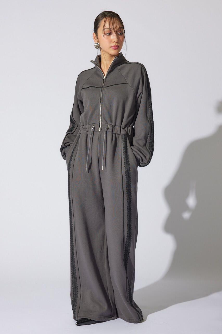 rienda「フロントZIPサイドラインロンパース」|ワンピース|