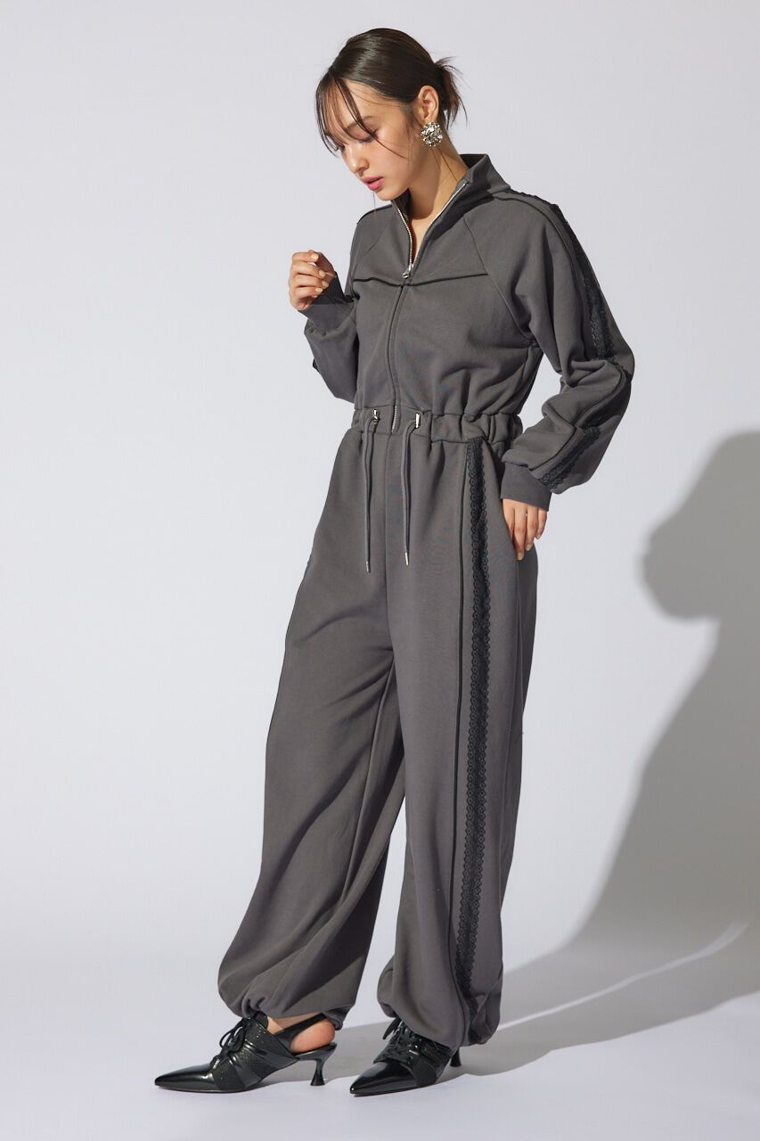 rienda「フロントZIPサイドラインロンパース」|ワンピース|