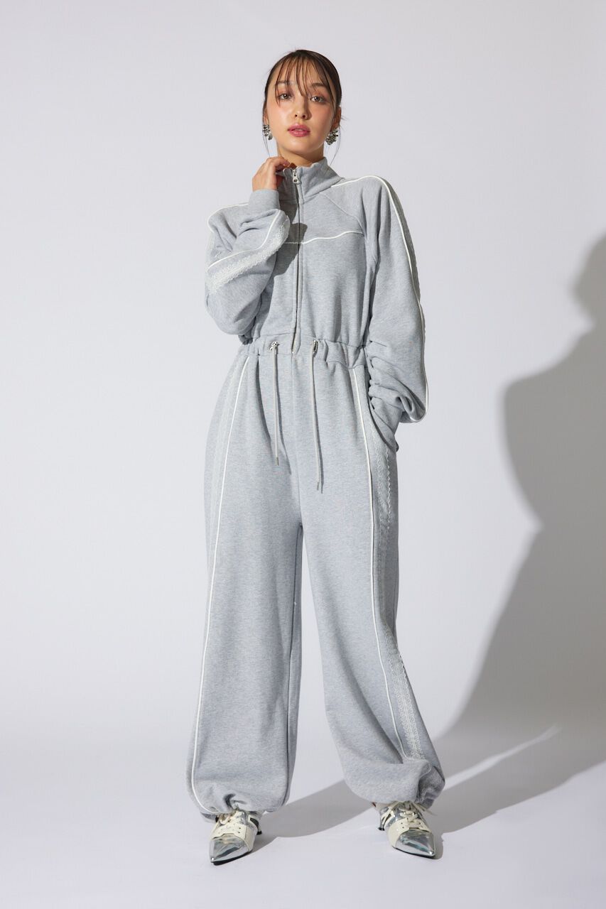 rienda「フロントZIPサイドラインロンパース」|ワンピース|