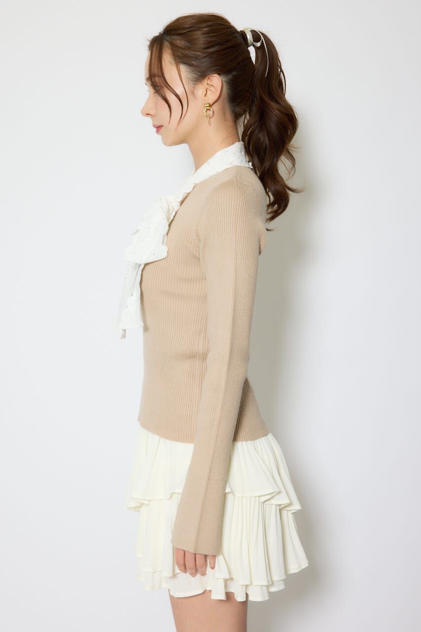 rienda「コットンレースリボンニットトップス」|ニット・セーター|