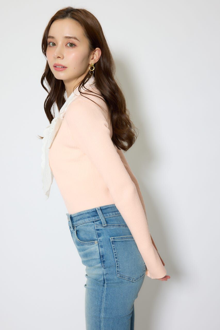rienda「コットンレースリボンニットトップス」|ニット・セーター|