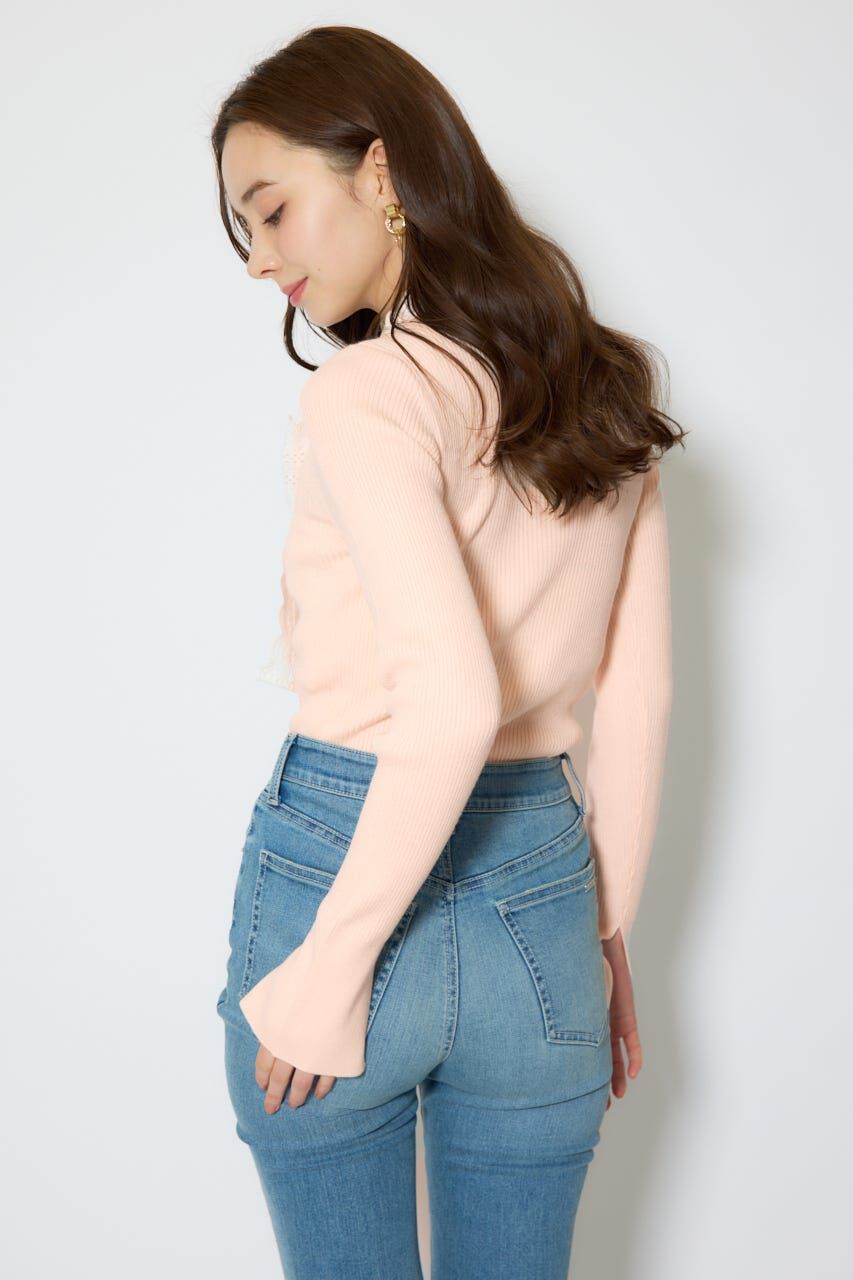 rienda「コットンレースリボンニットトップス」|ニット・セーター|