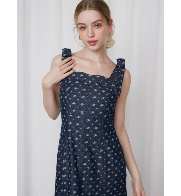 CALNAMUR「DENIM JACQUARD FLOWER OP/デニムジャガードフラワーワンピース」|ワンピース|
